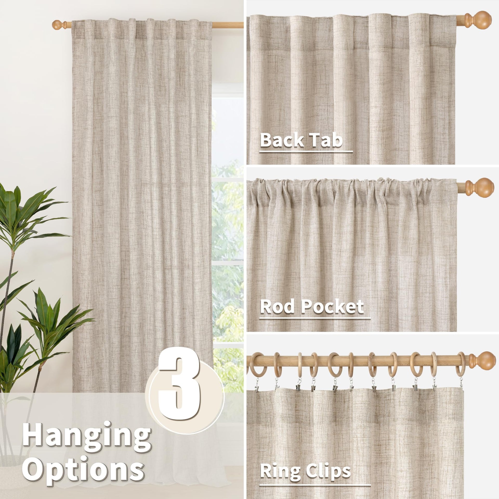 60 Inch Wide Natural Linen Curtains 84 Inch Length 2 Panels (2 Count)