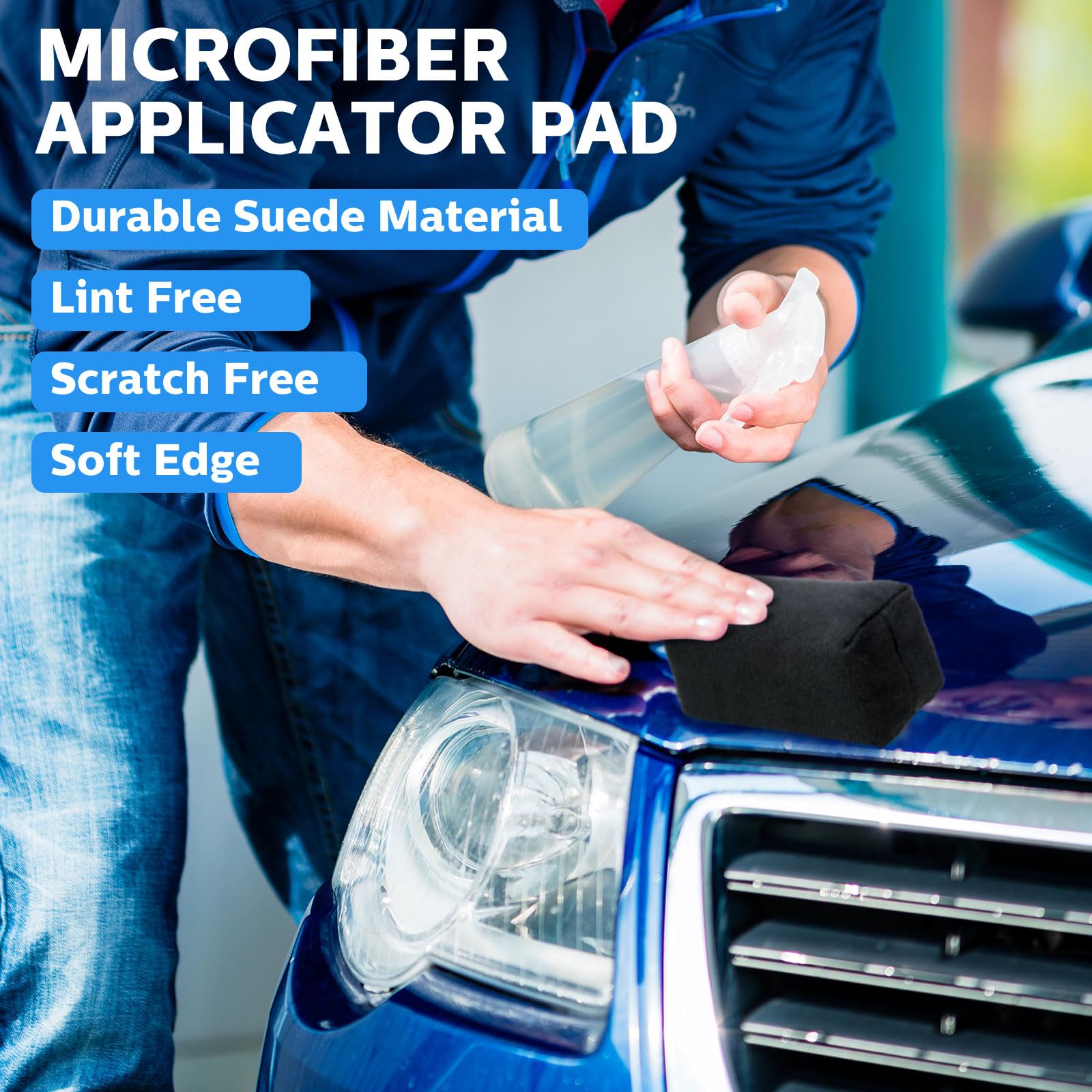 12 Pack Microfiber Applicator Pads Suede Car Detailing Sponge Ceramic Coating Applicator Pads Coating Sponge for Cars Graphene Metal Plastic Trim Ceramic Spray Applying Wax (12 Count)