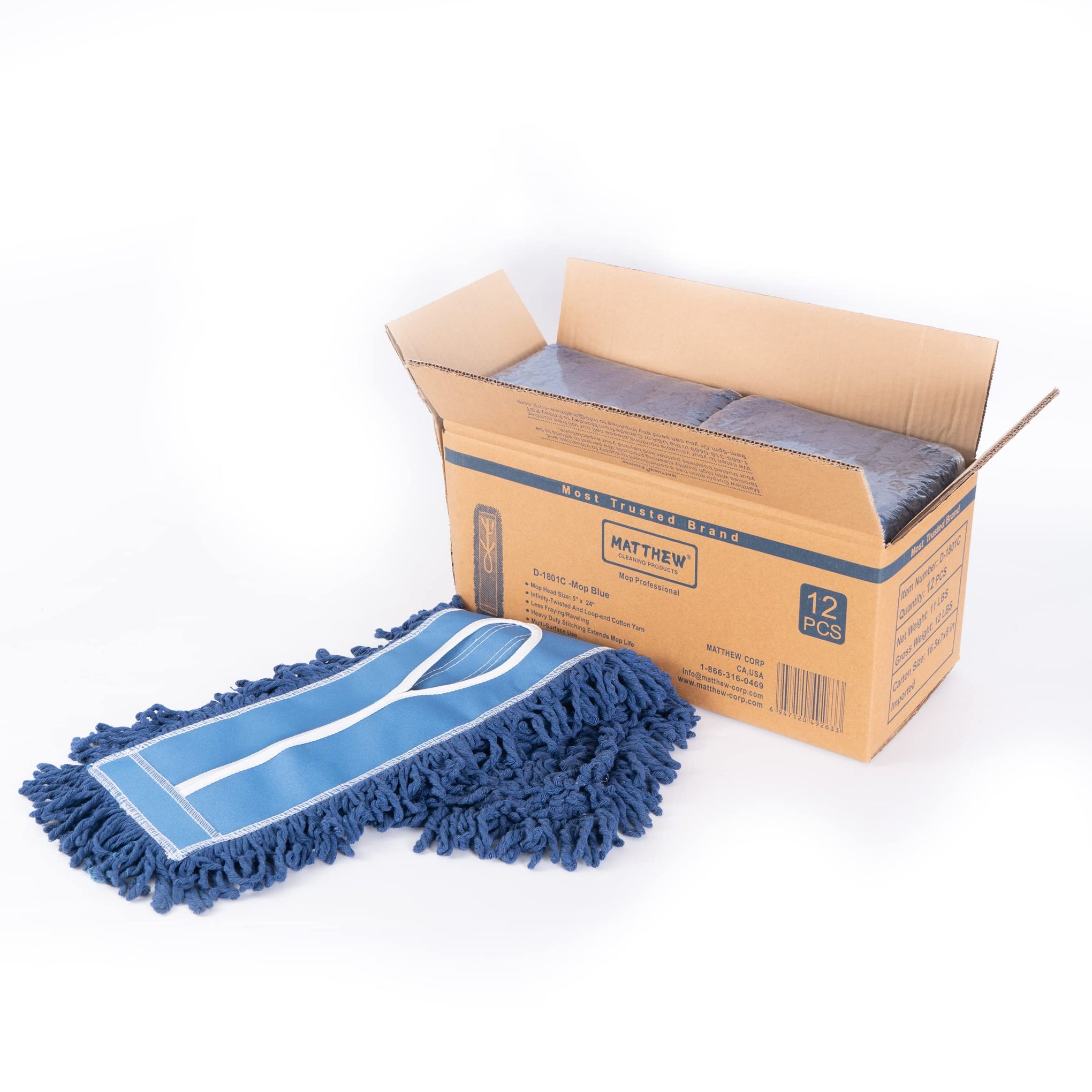 Matthew Cleaning 24'' Industrial Strength Cotton Dust Mop Refill Washable Replacement Heads for Residential & Commercial Use Fit Standard Dust Mop Frames (12 Count) - ModHome Supplies