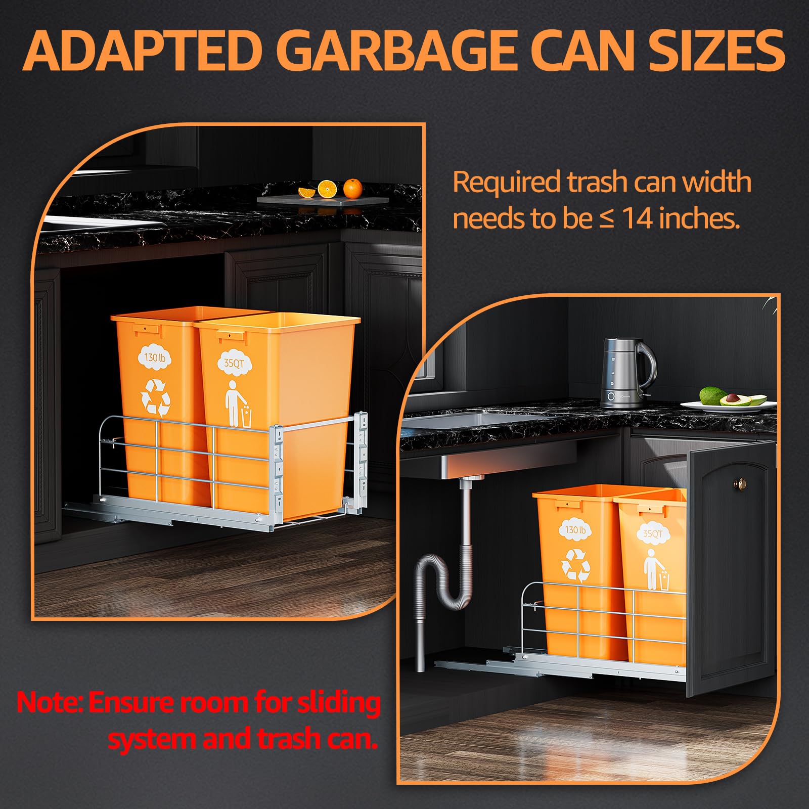 Double Pull Out Trash Can Under Cabinet