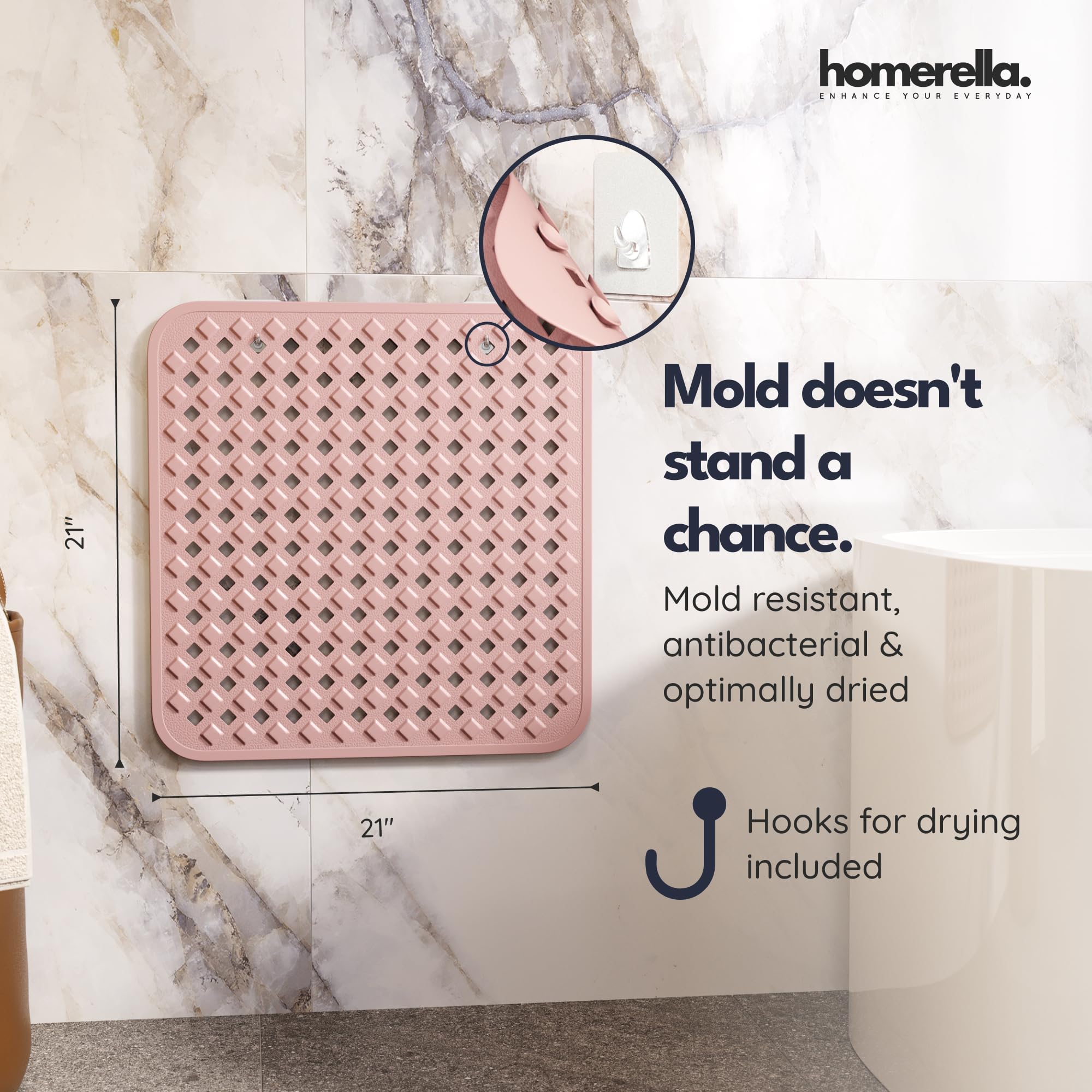 Square Shower Mat Non Slip Anti Mold 21x21 Anti Slip Shower Mat