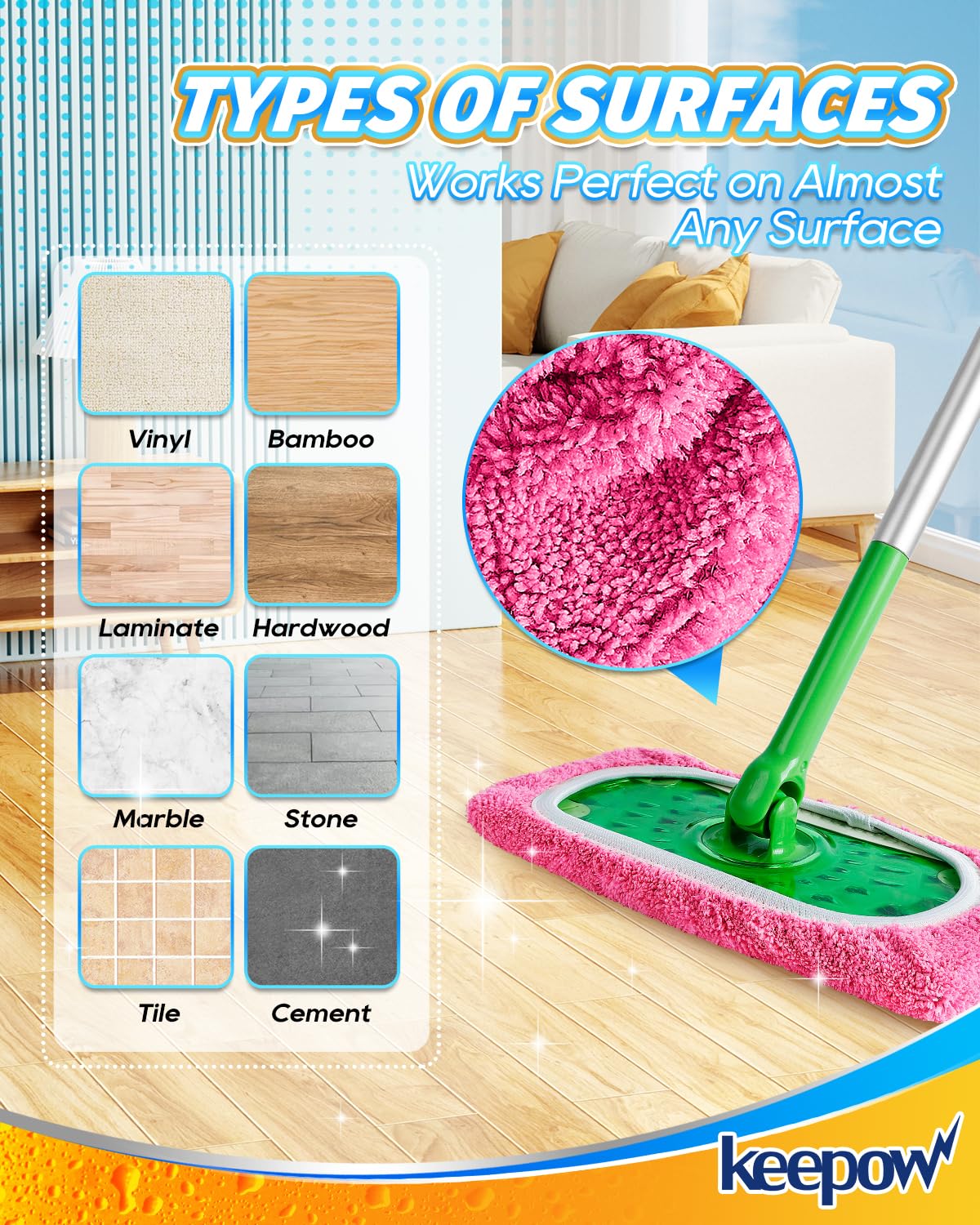 Reusable Microfiber Mop Pads Compatible with Swiffer Sweeper (6 Count)