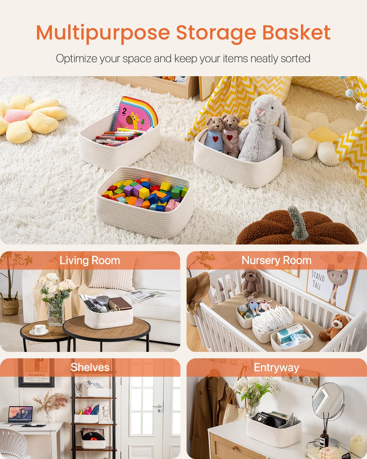 Small Woven Storage Basket for Organizing (3 Count)