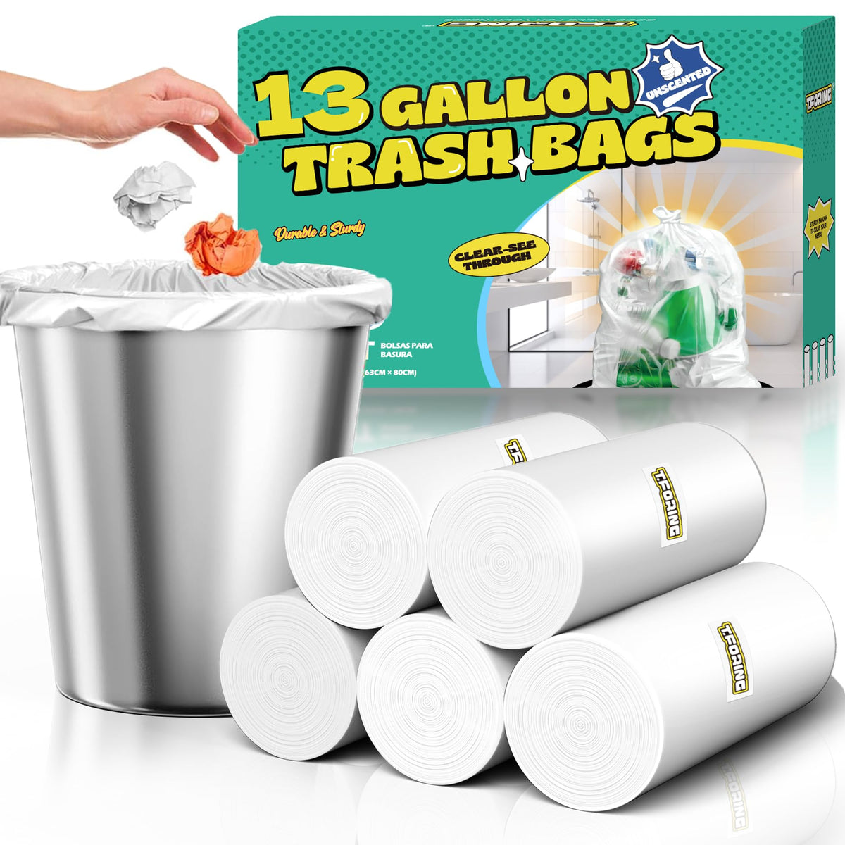 13 Gallon Tall Kitchen Trash Bags Unscented (110 Count)
