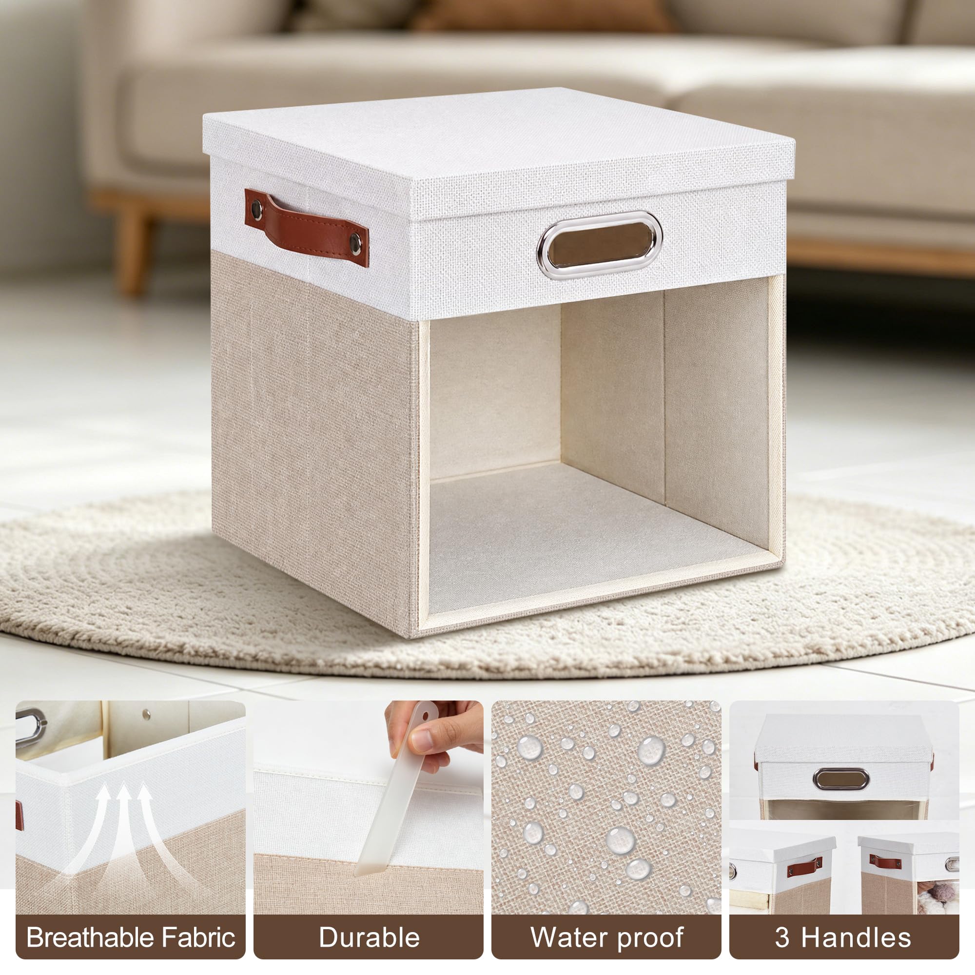 11x11 Inch Ultra Thick Fabric Storage Bins with Lids & Windows (3 Count)