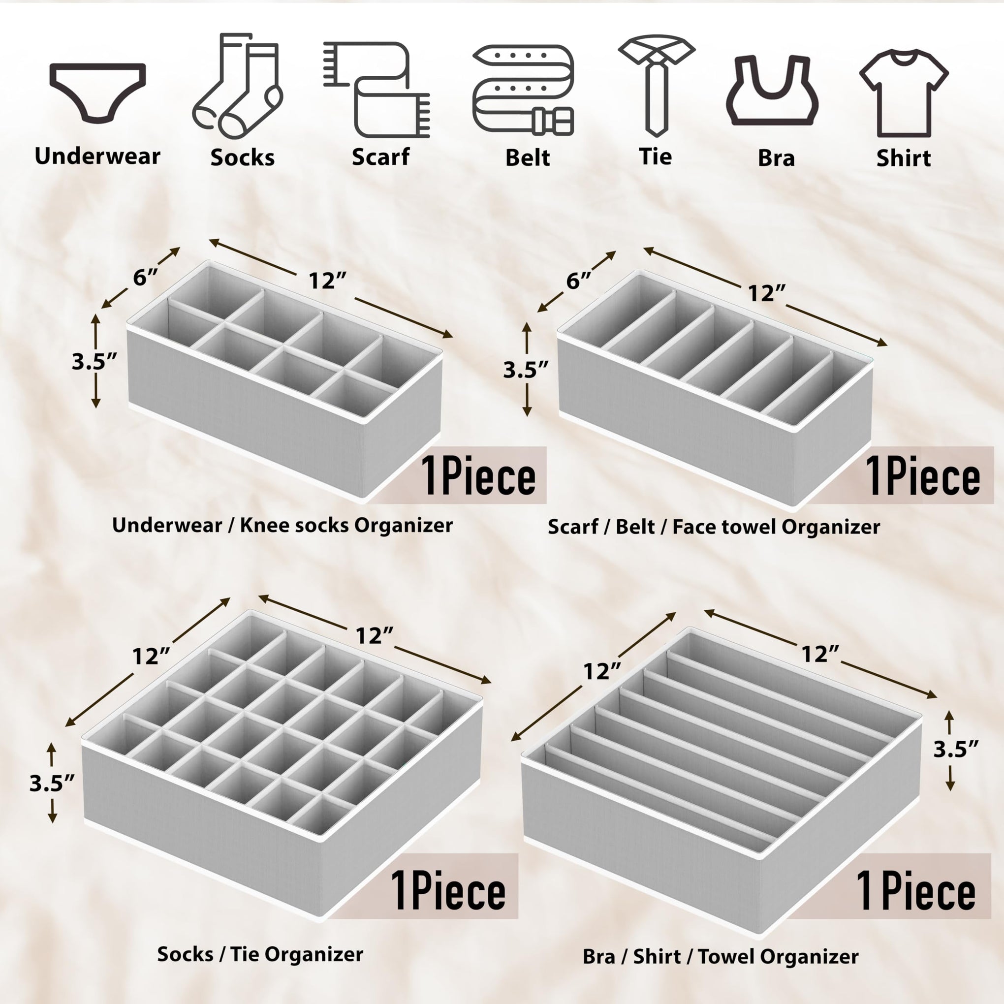 4 Pack Drawer Organizer Set for Underwear (4 Count)