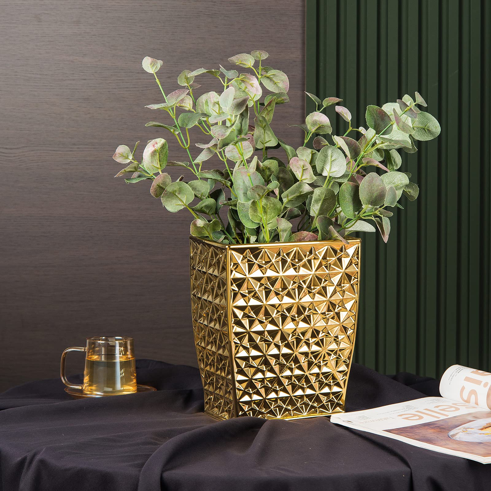 Ceramic Gold Square Garbage Can Kitchen Trash Cans