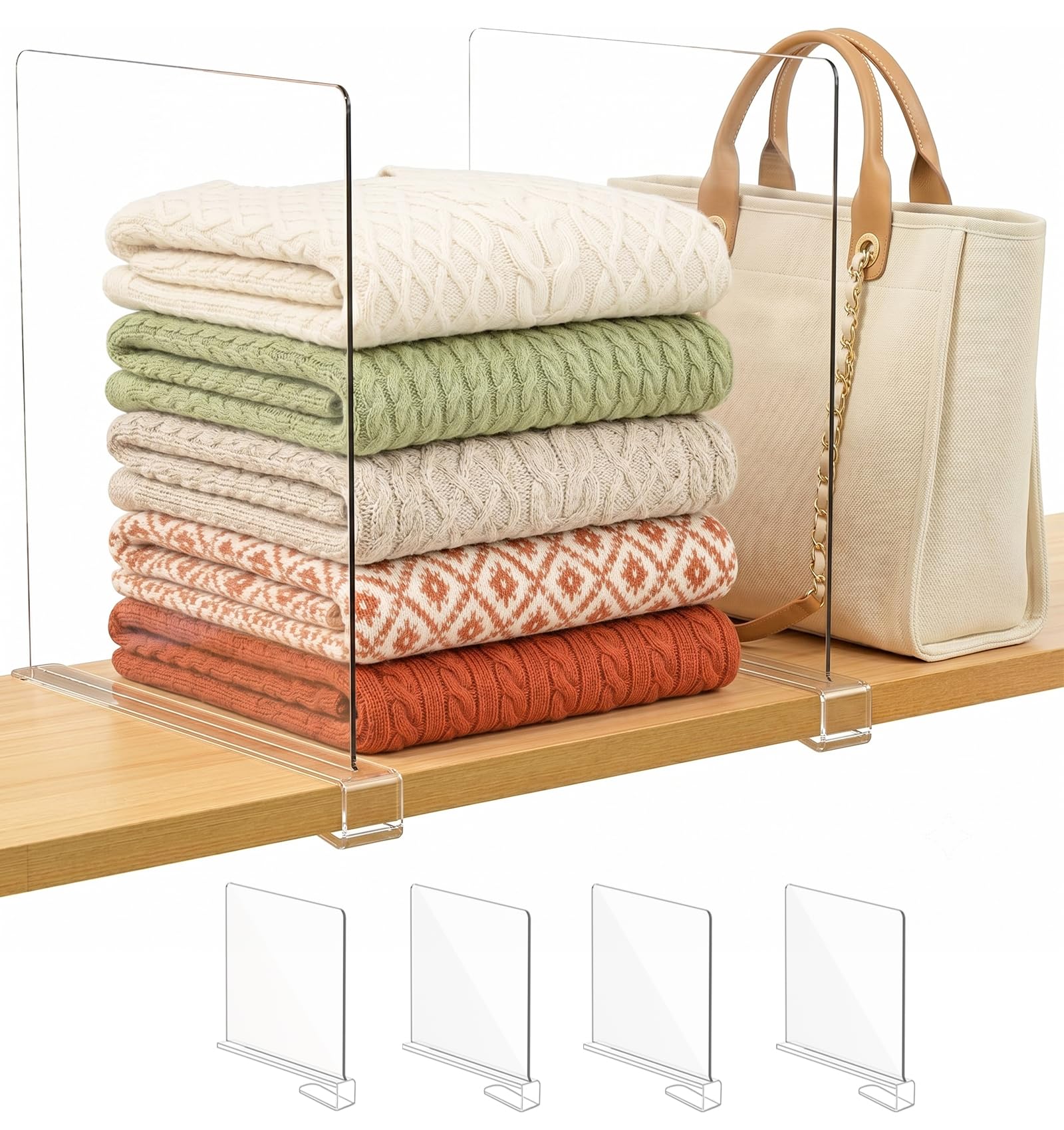 Shelf Dividers Purse Organizer for Closet (4 Count)