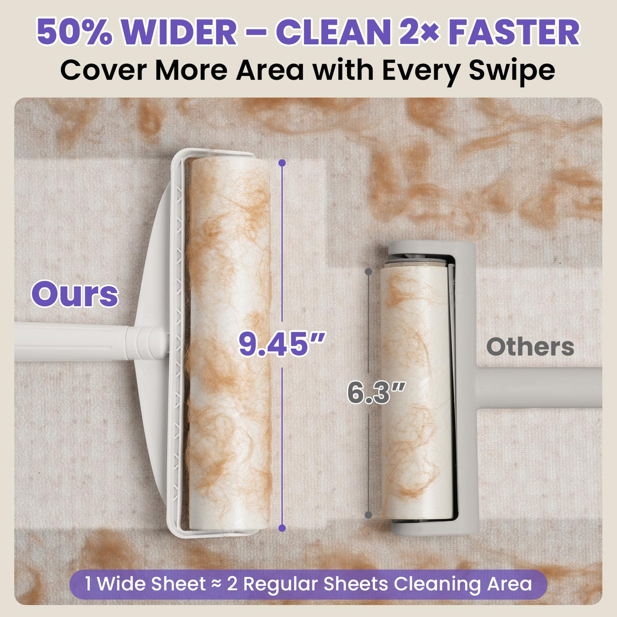 9.45” Large Lint Roller for Pet Hair (450 Count)