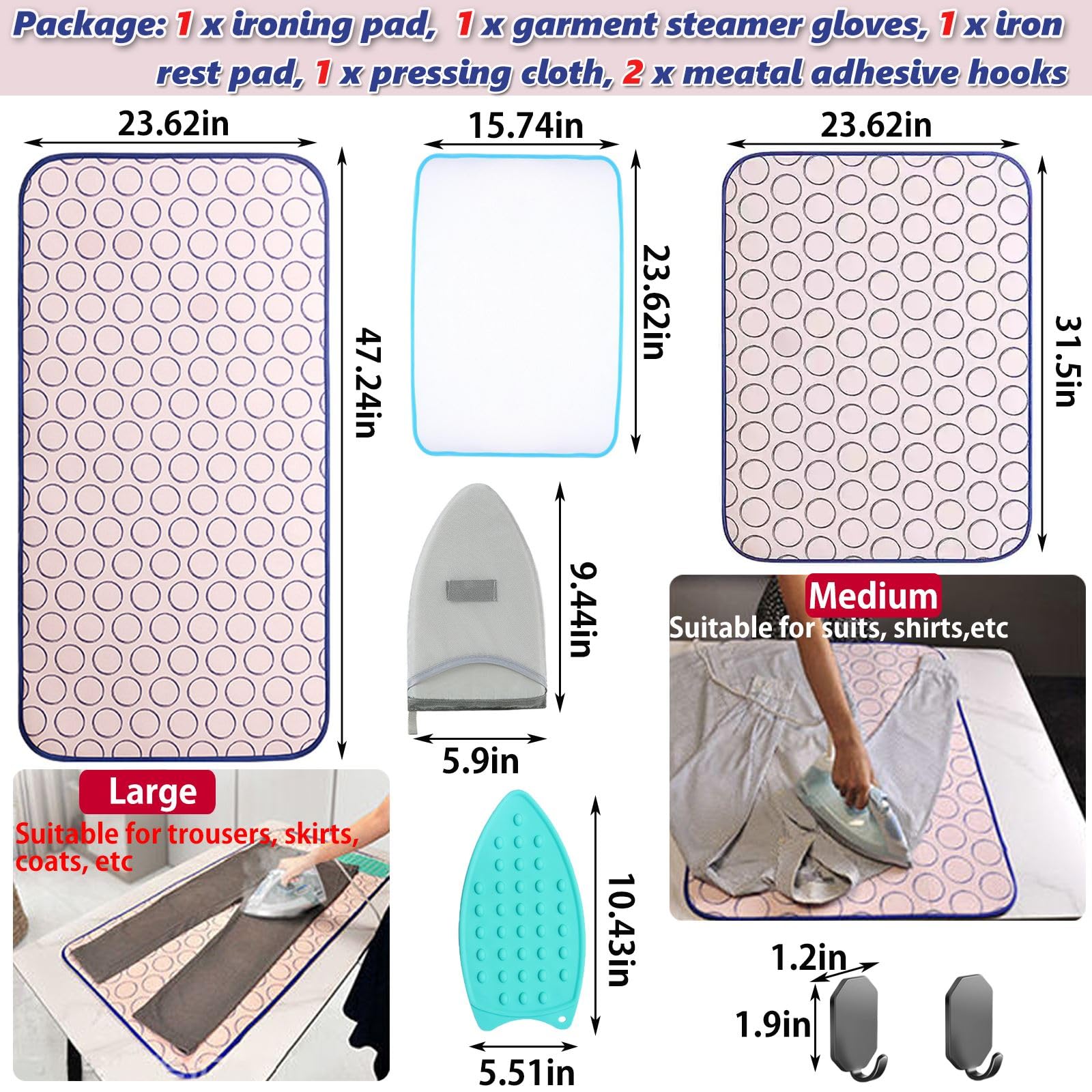 Portable Ironing Mat for Table Top Iron Pad for Countertop Thick Ironing Blanket Over the Door Steamer Pad Washer Dryer Heat Resistant Mat Travel Ironing Board