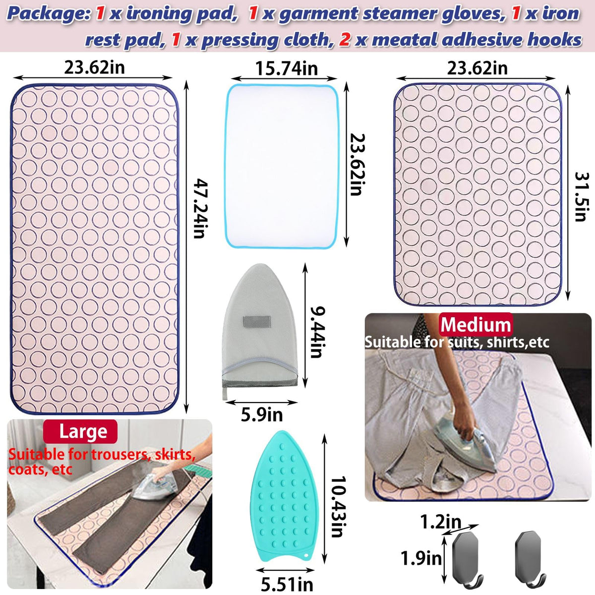 Portable Ironing Mat for Table Top Ironing Pad for Countertop Thick Ironing Blanket Over The Door Steamer Pad Washer Dryer Heat Resistant Pad Cover Travel Ironing Board