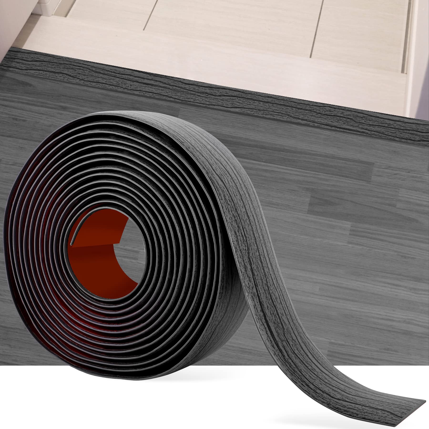 16.4Ft Floor Transition Strip Self Adhesive Vinyl Cover Floor Strip Flat Divider Transition Strip Wood Grain Design for Laminate Floor Gaps and Doorway Transitions (16.4 Foot)