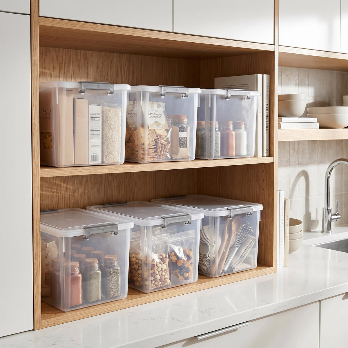 32 QT Plastic Storage Bins with Latching Lids Stackable Storage Containers for Organizing Large Clear Storage Box for Garage (4 Count)