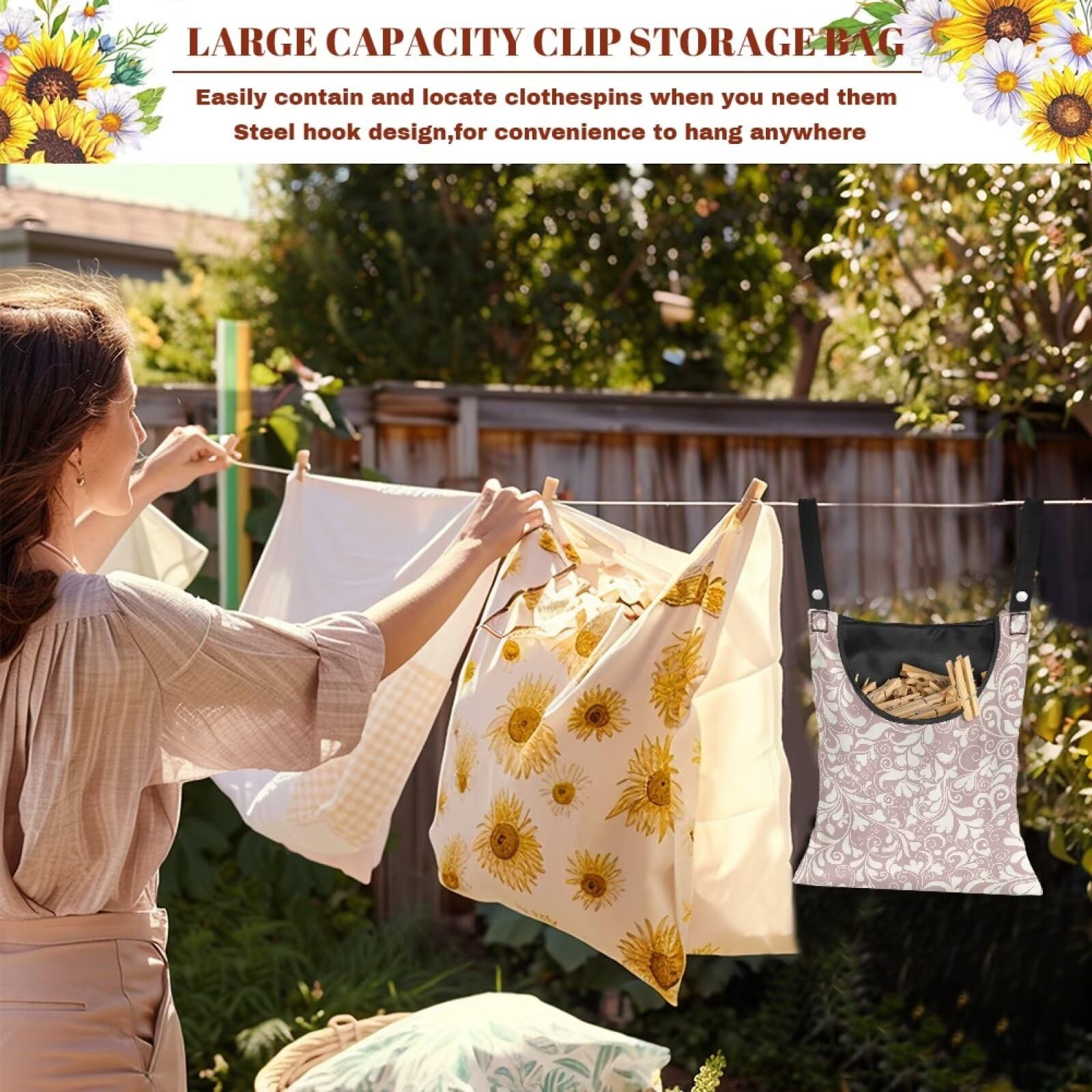 High Capacity Clothespin Holder Bag 14.5x12 Inches
