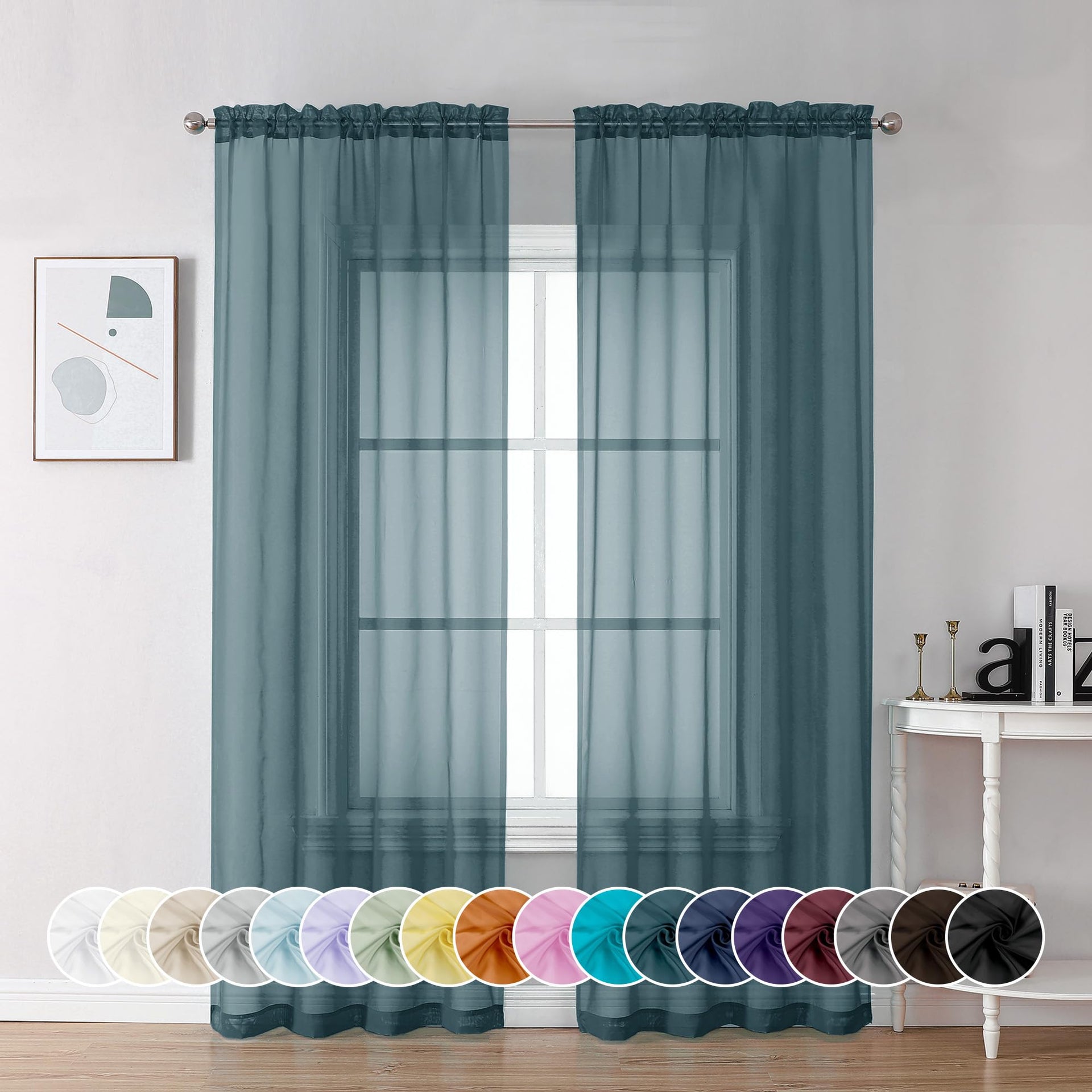 Stone Blue Sheer Curtains 72 Inch Length 2 Panels (2 Count)