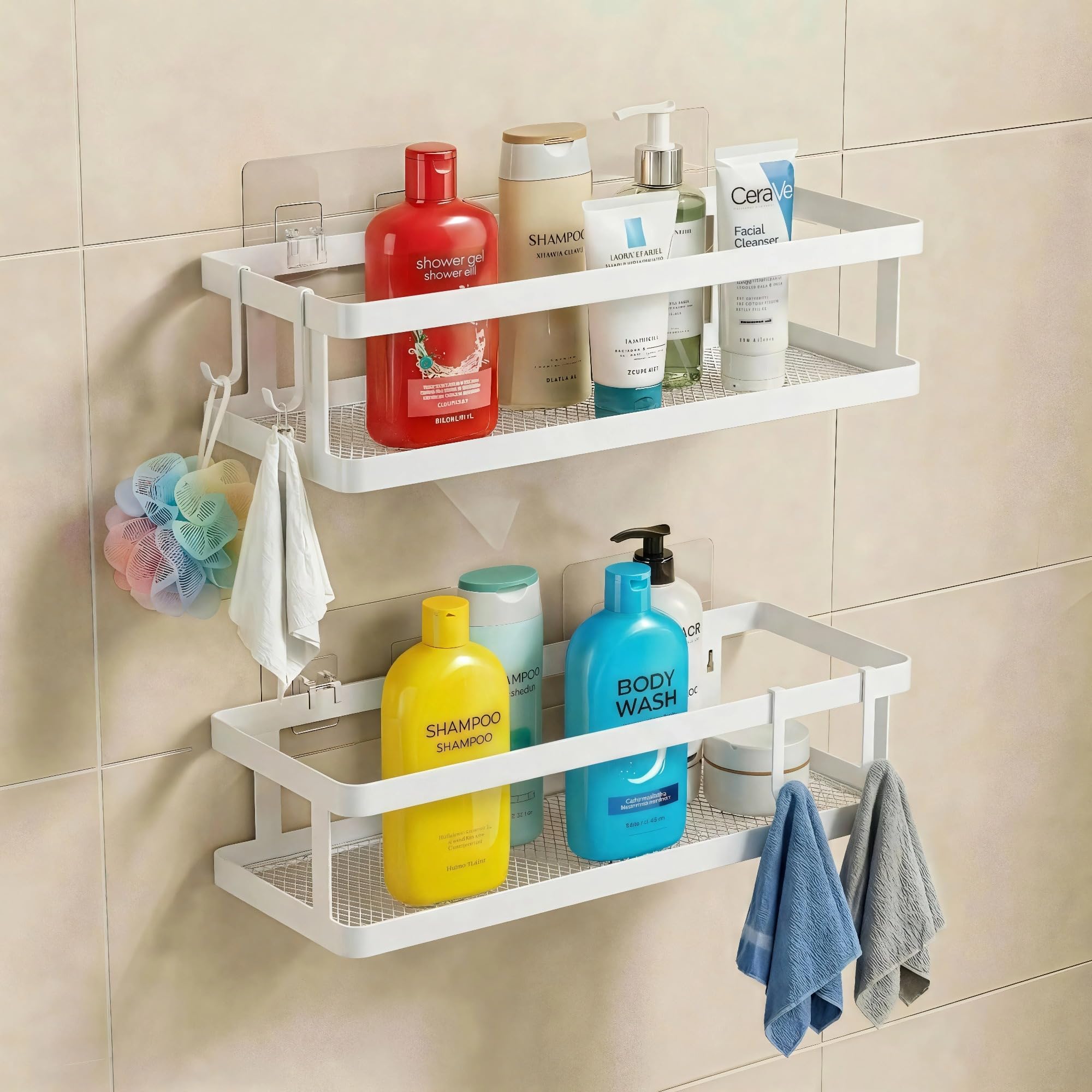 2 Pack Minimalist Shower Caddy Wall Mount (2 Count)
