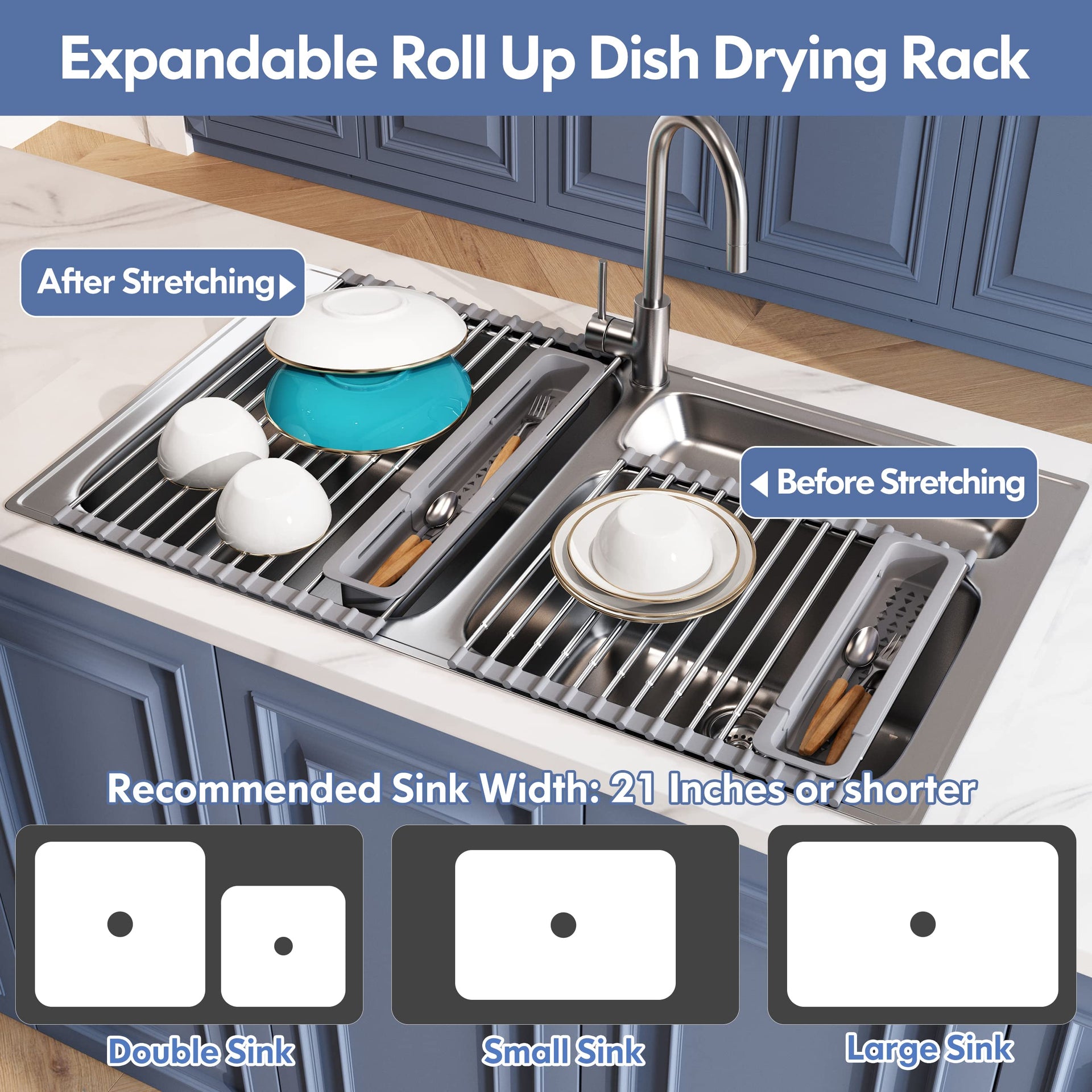 Roll Up Dish Drying Rack for Kitchen Sink with Utensil Holder