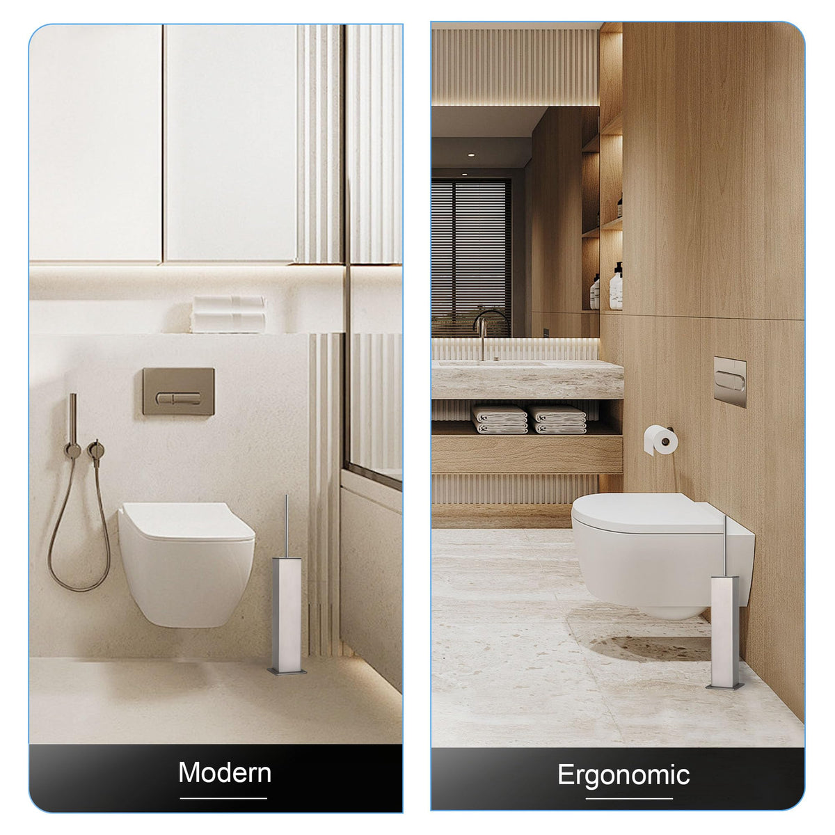 Toilet Brush and Holder Set Brushed Nickel Stainless Steel 304 Square Freestanding Toilet Brush for Bathroom