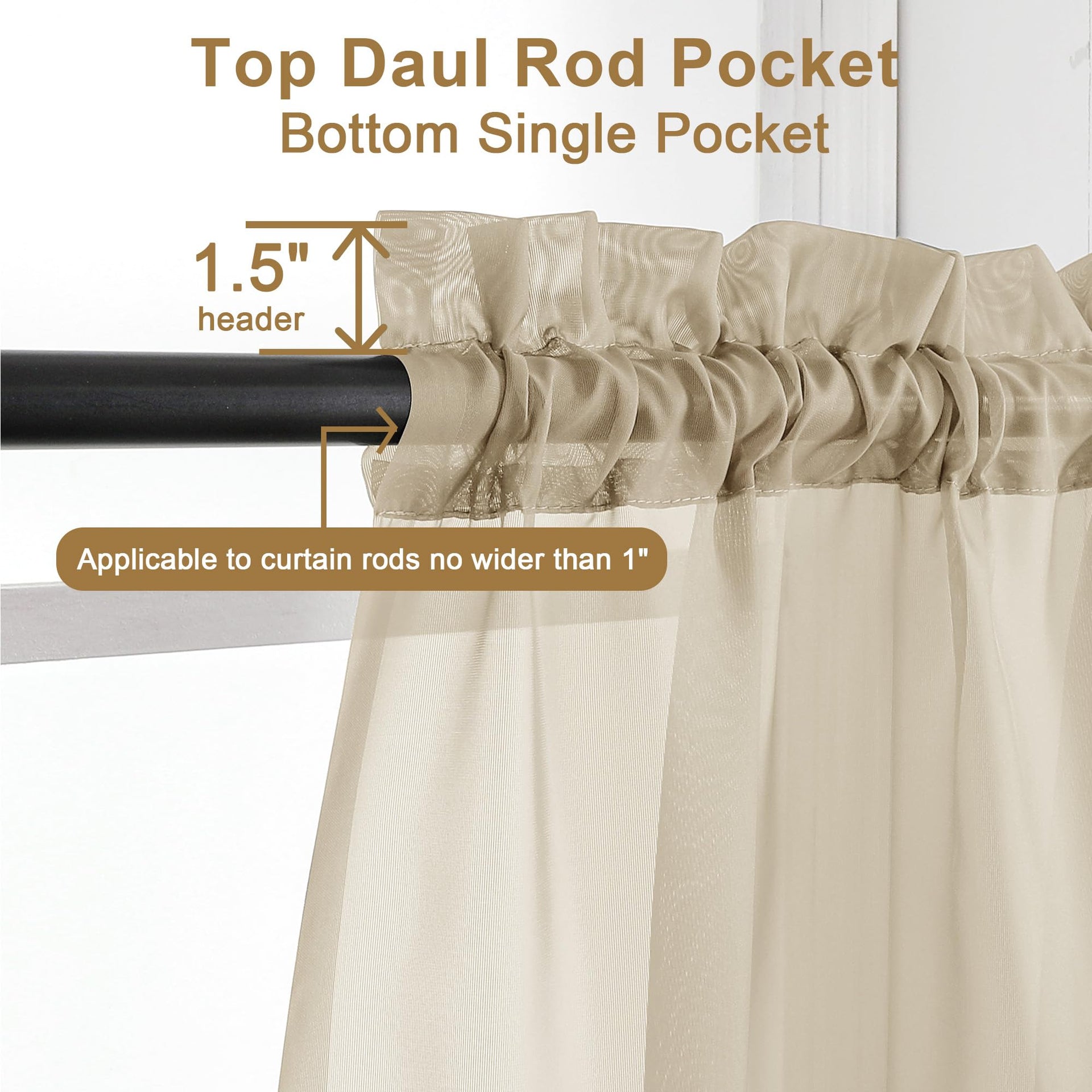 Taupe Sheer Curtains 96 inches Long 2 Panels (2 Count)