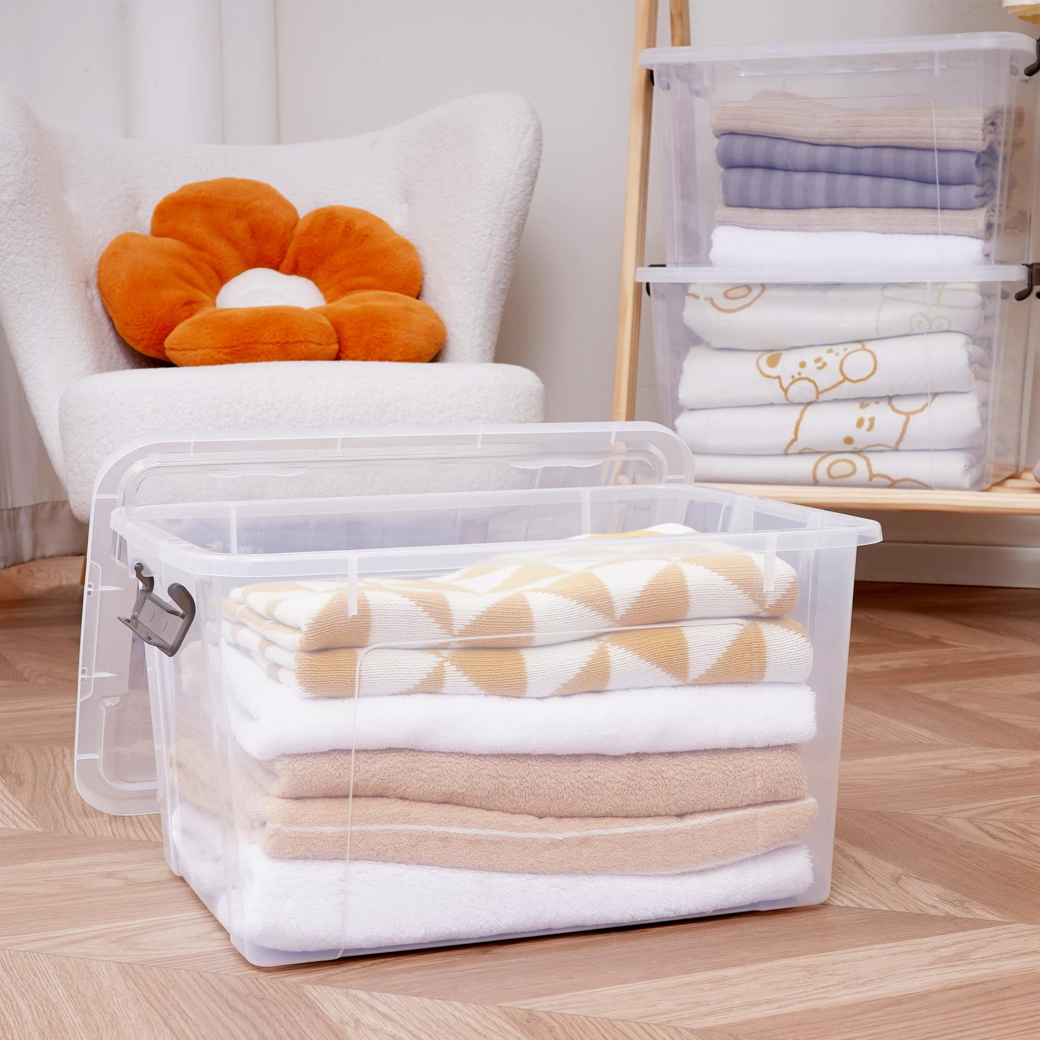 Citylife 44.4 QT Plastic Storage Bins with Latching Lids Stackable Storage Containers for Organizing Large Clear Storage Box for Garage (2 Count)
