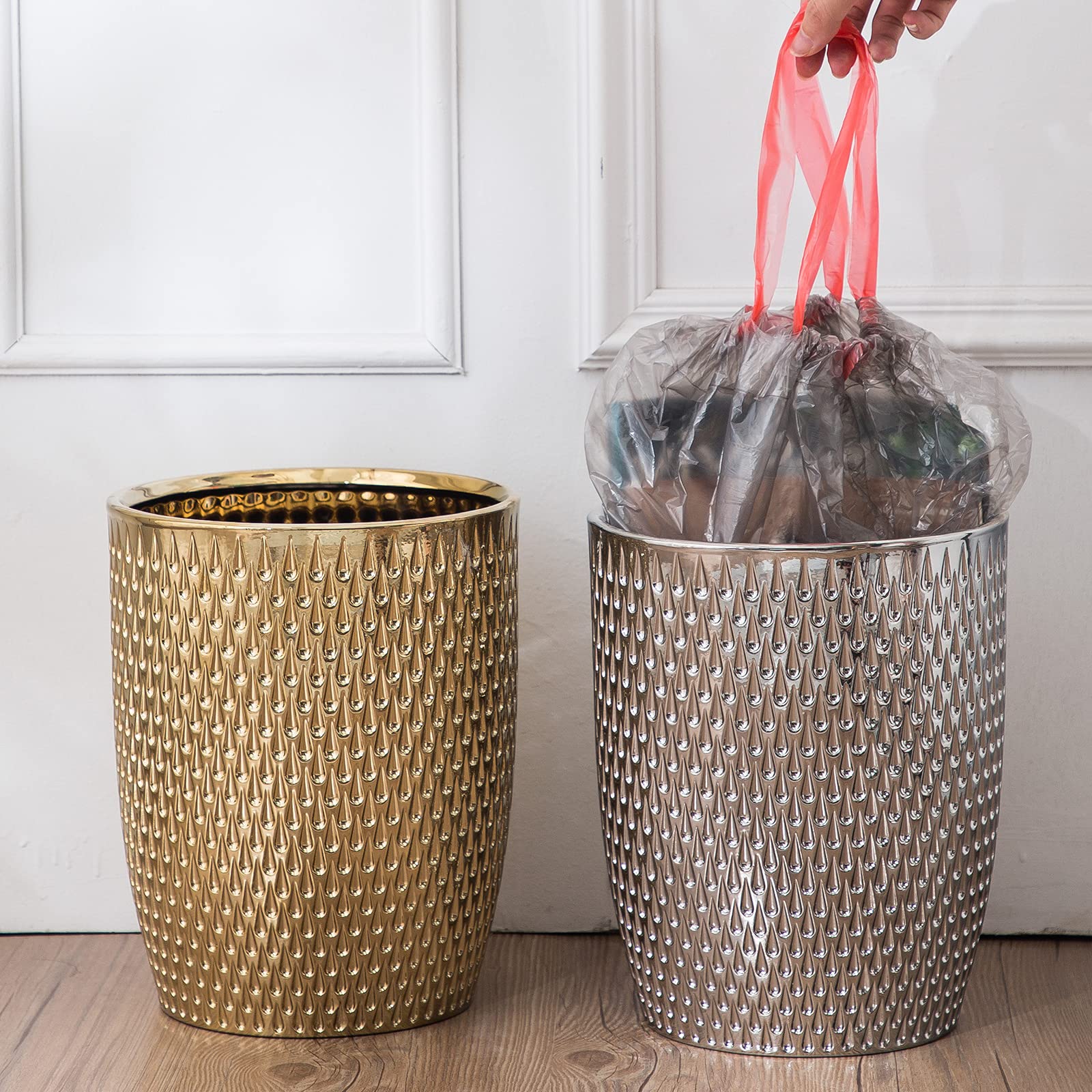 Modern Round Silver Small Trash Can Wastebasket