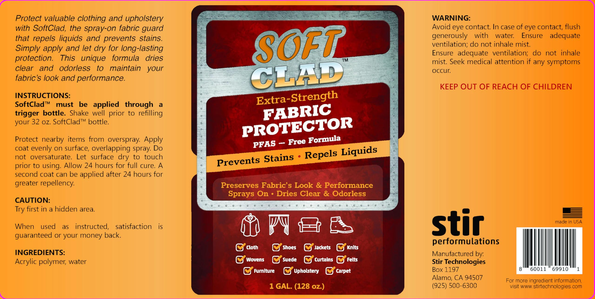 Extra Strength Fabric Protector Spray Prevents Stains and Repels Liquids. SoftClad Guards Furniture (128 Fl Oz)