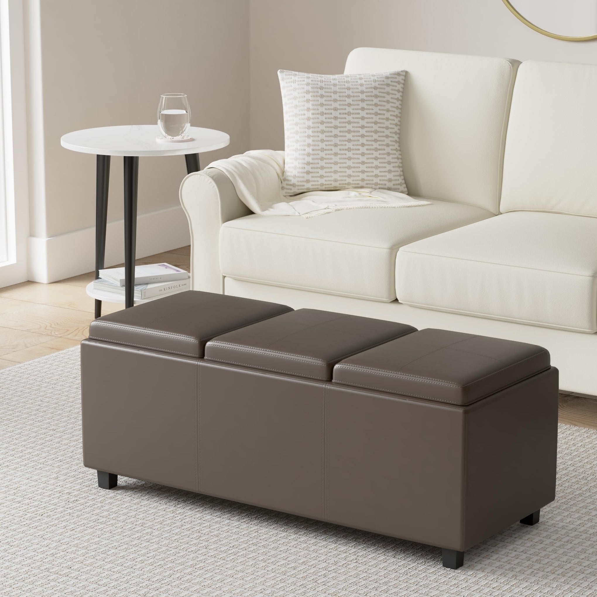 Avalon 42" Wide Vegan Leather Storage Ottoman in Chocolate Brown