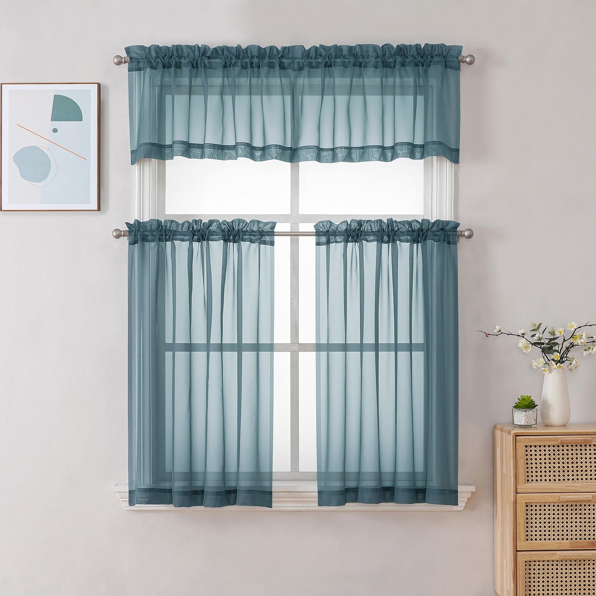 Sheer Stone Blue Tier Curtains 24 Inch Length (2 Count)