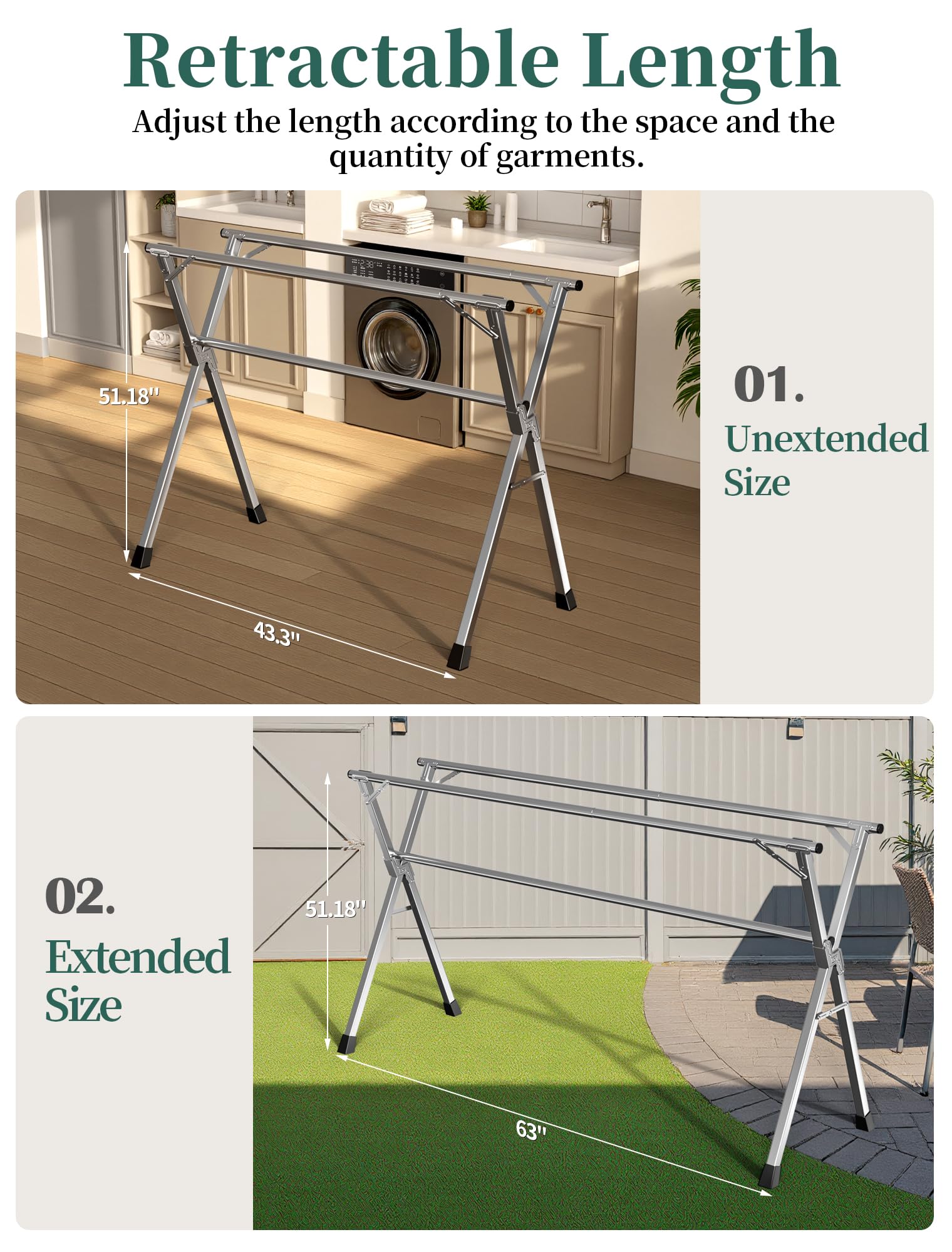 Folding Stainless Steel Laundry Drying Rack 63 Inches