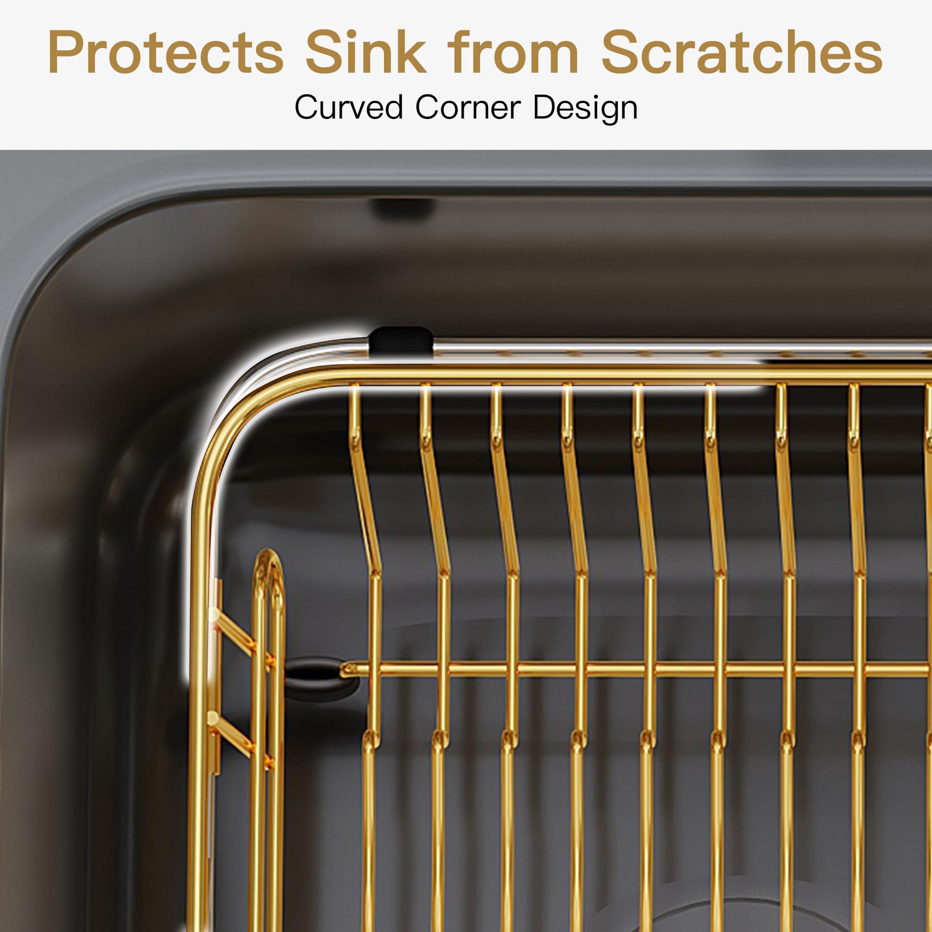 Gold Dish Drying Rack in Sink with Utensil Holder