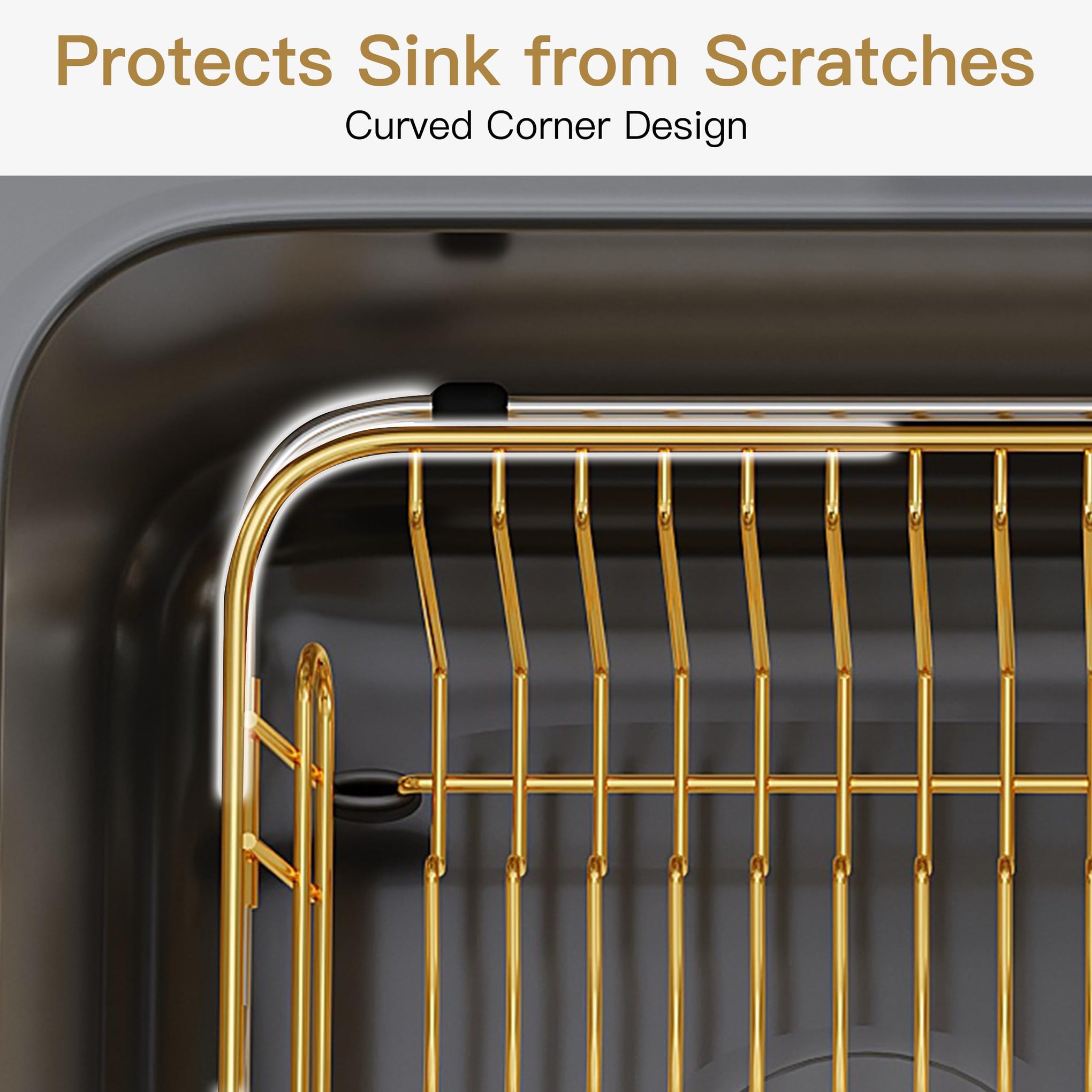 Gold Dish Drying Rack in Sink with Utensil Holder