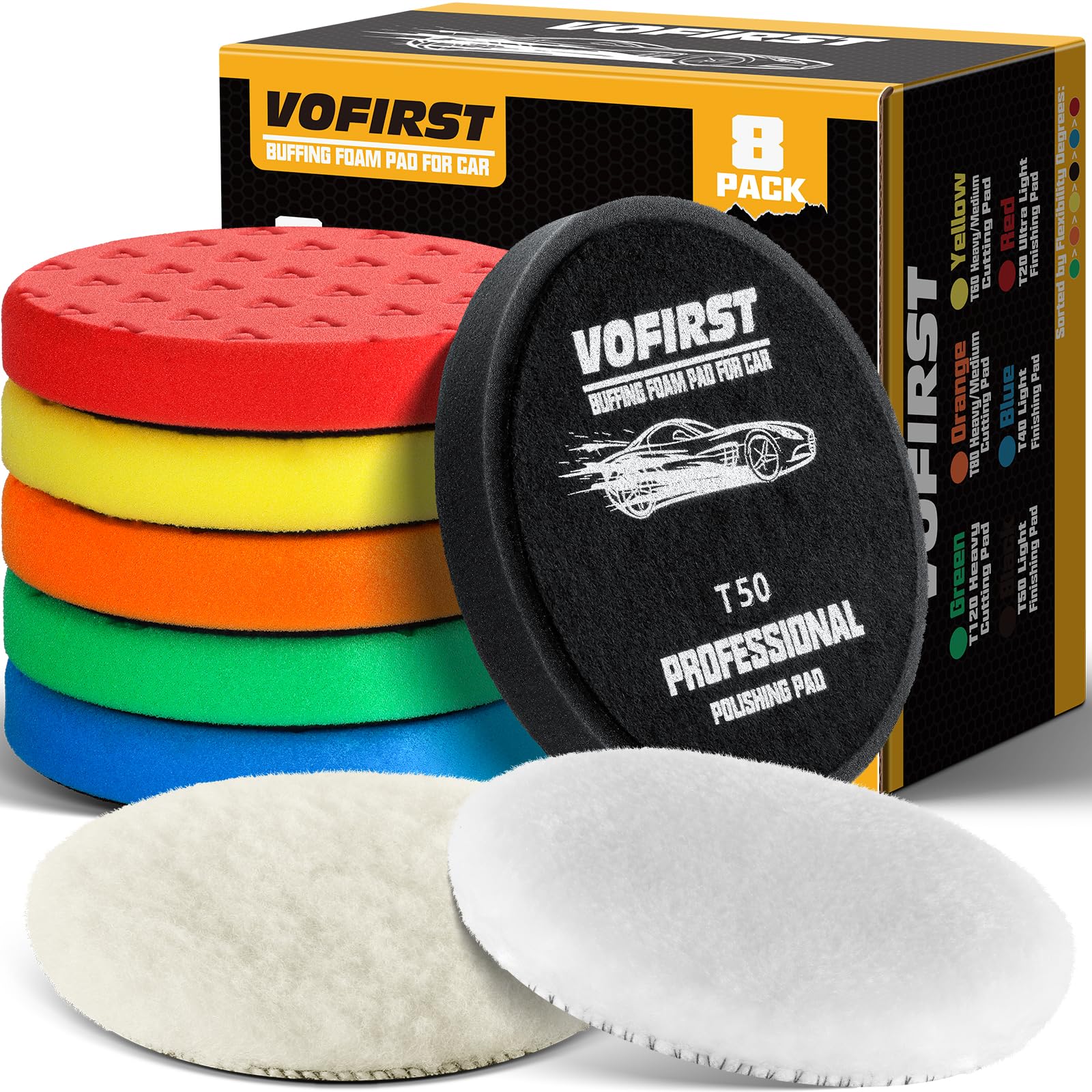 Polishing Pad 7.5 Inch 8 Pcs Foam Buffing Pads Kit with Wool Pads (8 Count)
