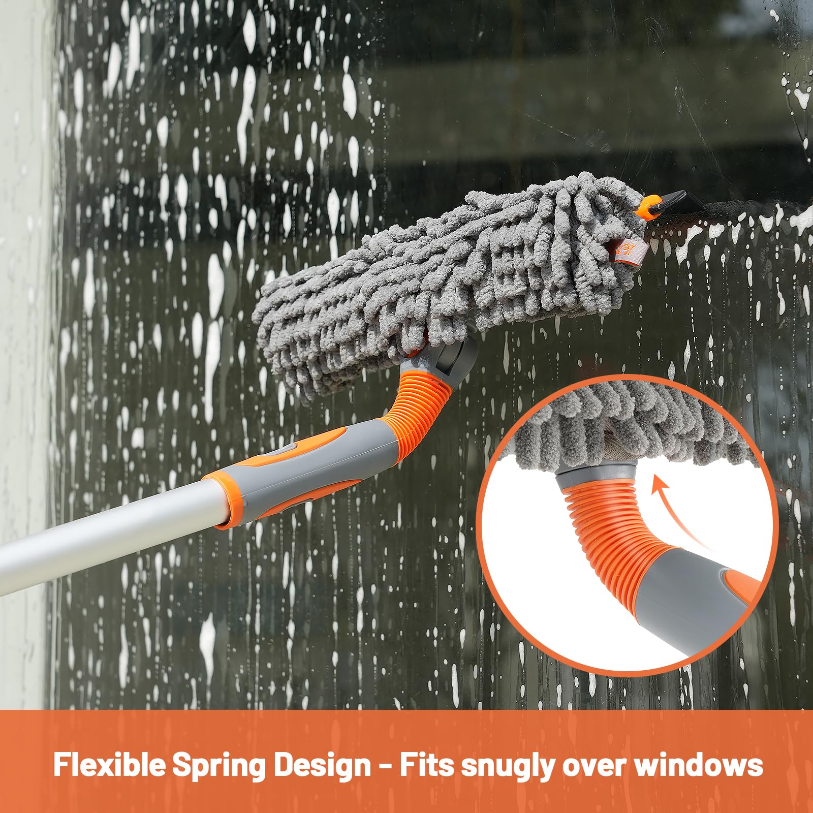 2-in-1 Window Cleaner Tool, 64'' Window Squeegee for Home, Window Cleaning Squeegee Kit with Telescopic Pole, Window Washing Kit with Rotatable Bendable Head(Threaded + Telescopic) - EAW01