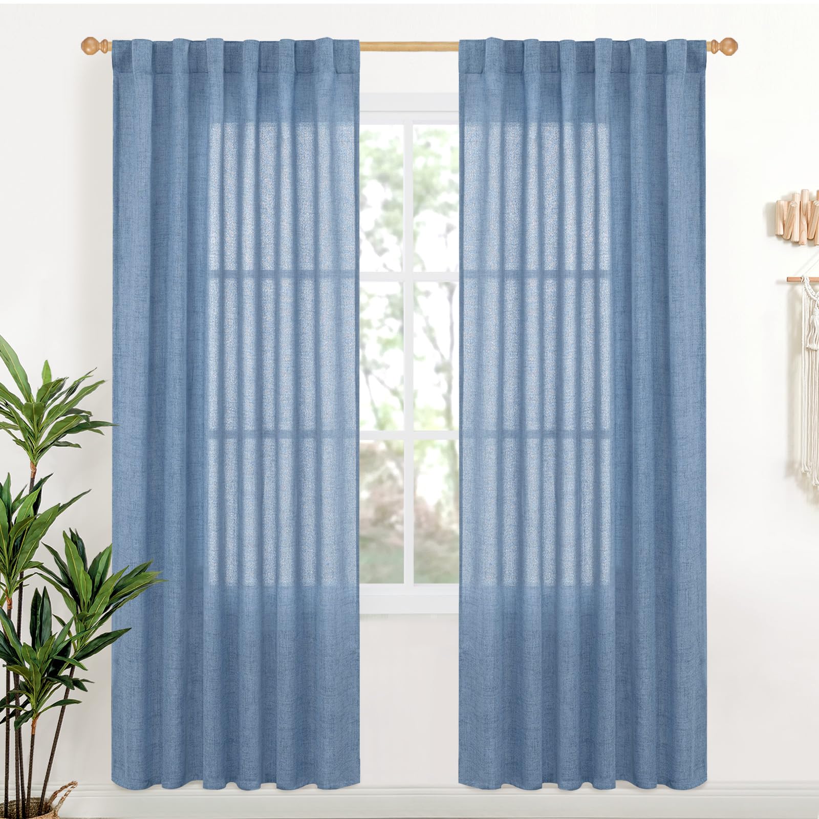 Light Blue Linen Curtains 78 Inch Length for Living Room (2 Count)
