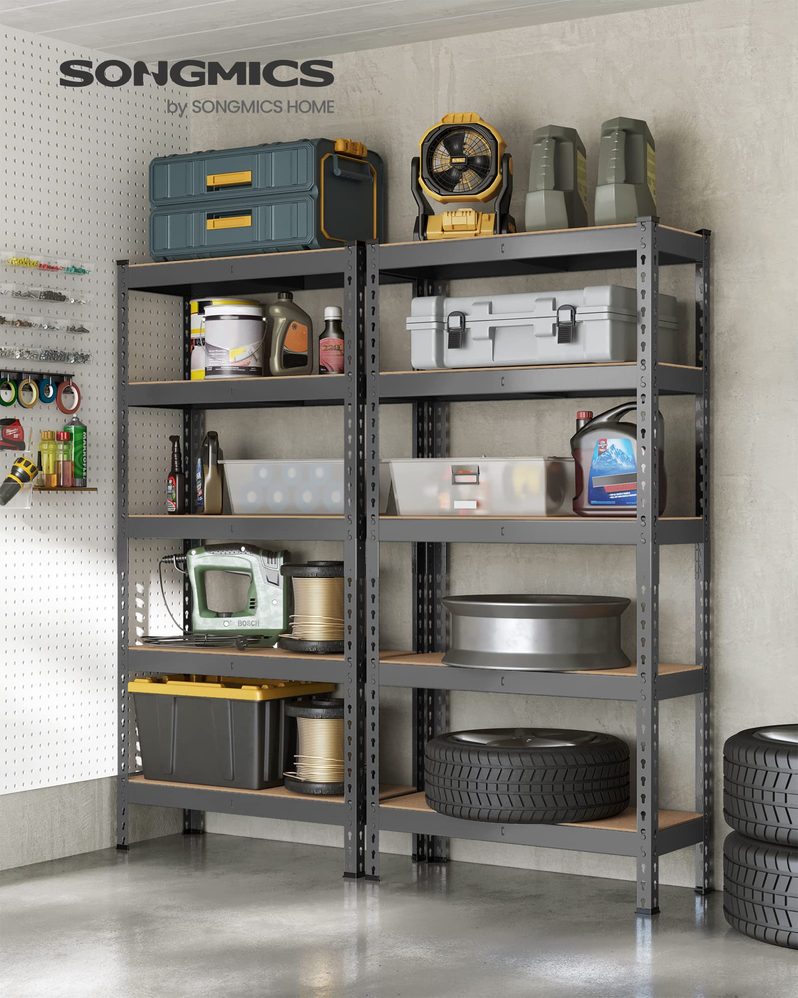 5 Tier Metal Storage Shelves with Boltless Assembly (2 Count)