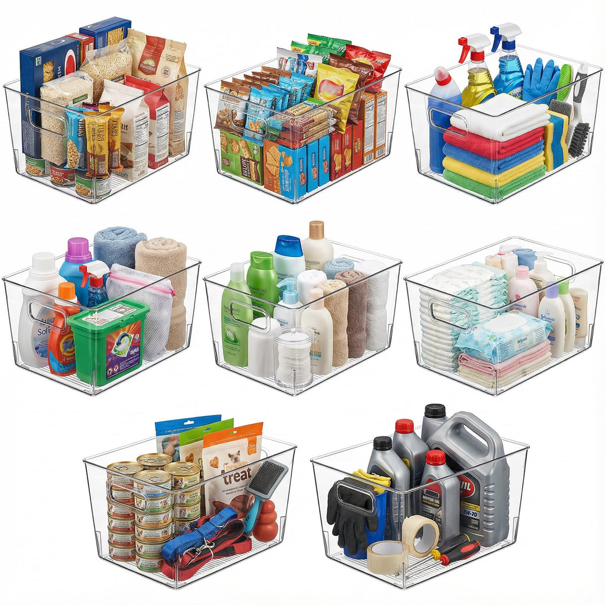 8 Pack Clear Plastic Storage Bins 12x8x6in Pantry Organizer