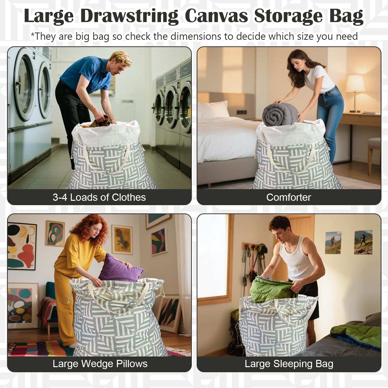 Canvas Laundry Bag with Handles & Drawstring