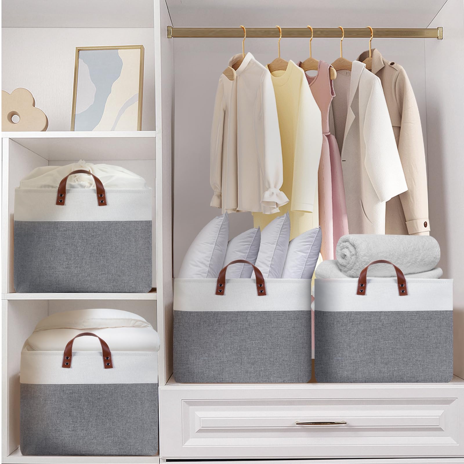Extra Large Storage Baskets for Organizing 22"x15"x13" Foldable Fabric Storage Baskets Organizer Bins with Handles Large Storage Basket for Shelves Closet Toys Books
