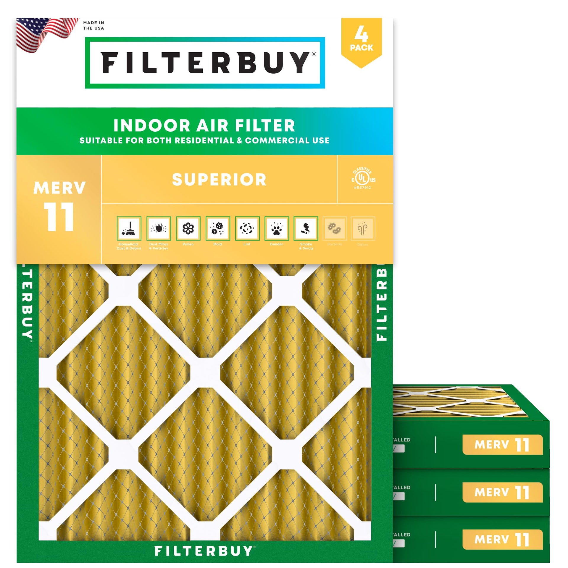 15x20x2 Air Filter MERV 11 Pet & Allergy Defense (4 Count)
