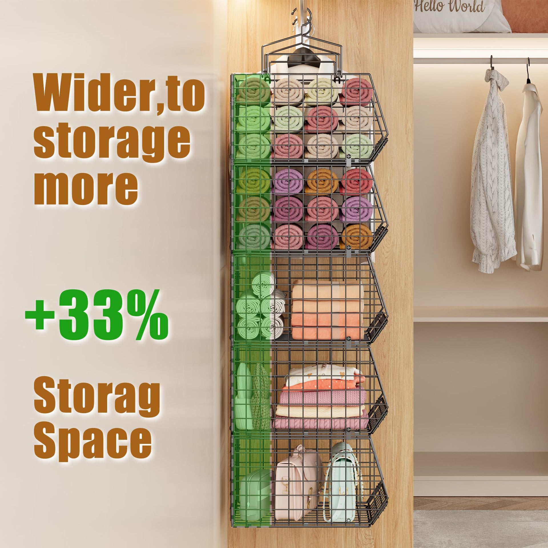 Capacity Upgrade Edition Deeper 4'' 5 Tier Foldable Hanging Closet Organizer and Storage