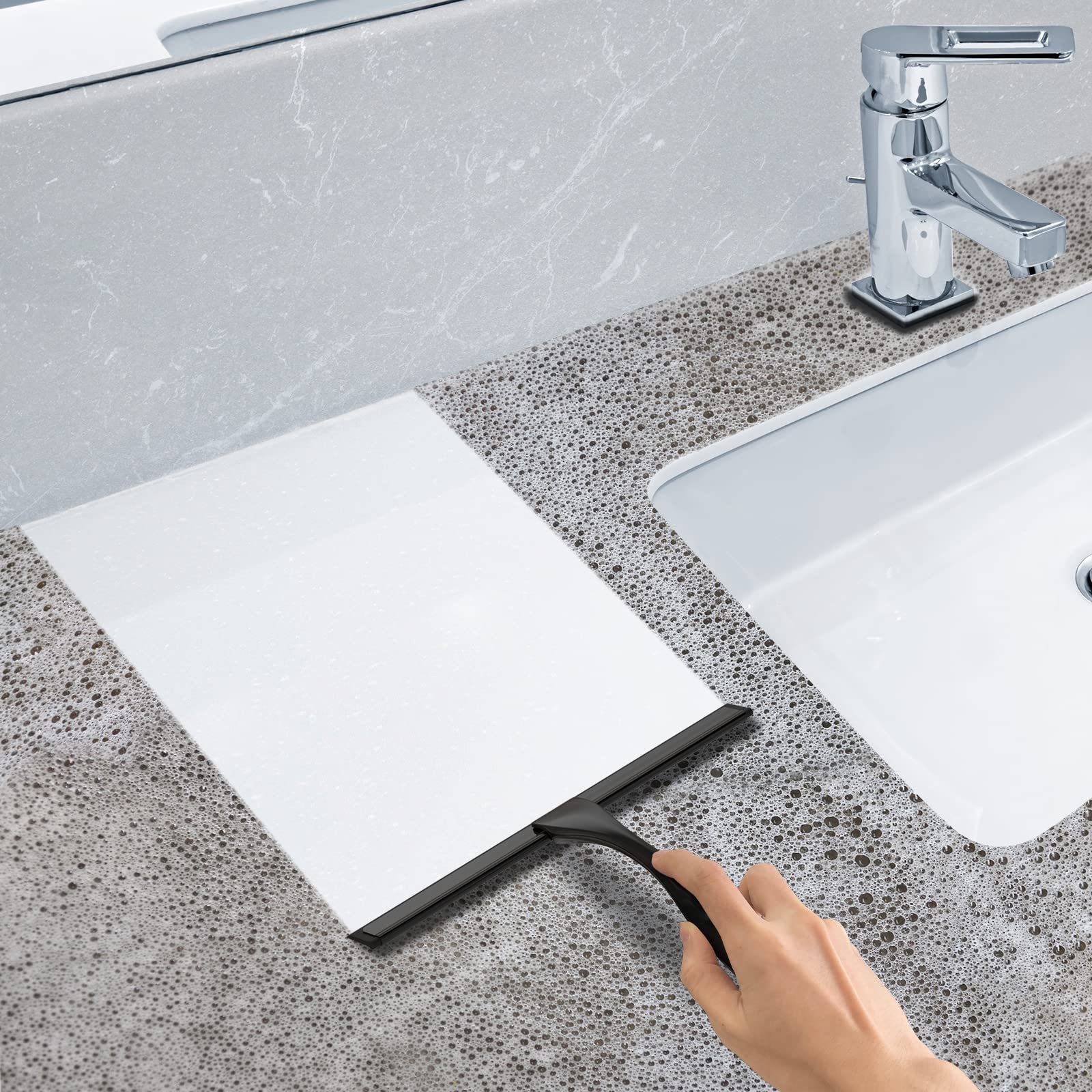 All Purpose Stainless Steel Shower Squeegee for Shower Doors with 2 Adhesive Hooks