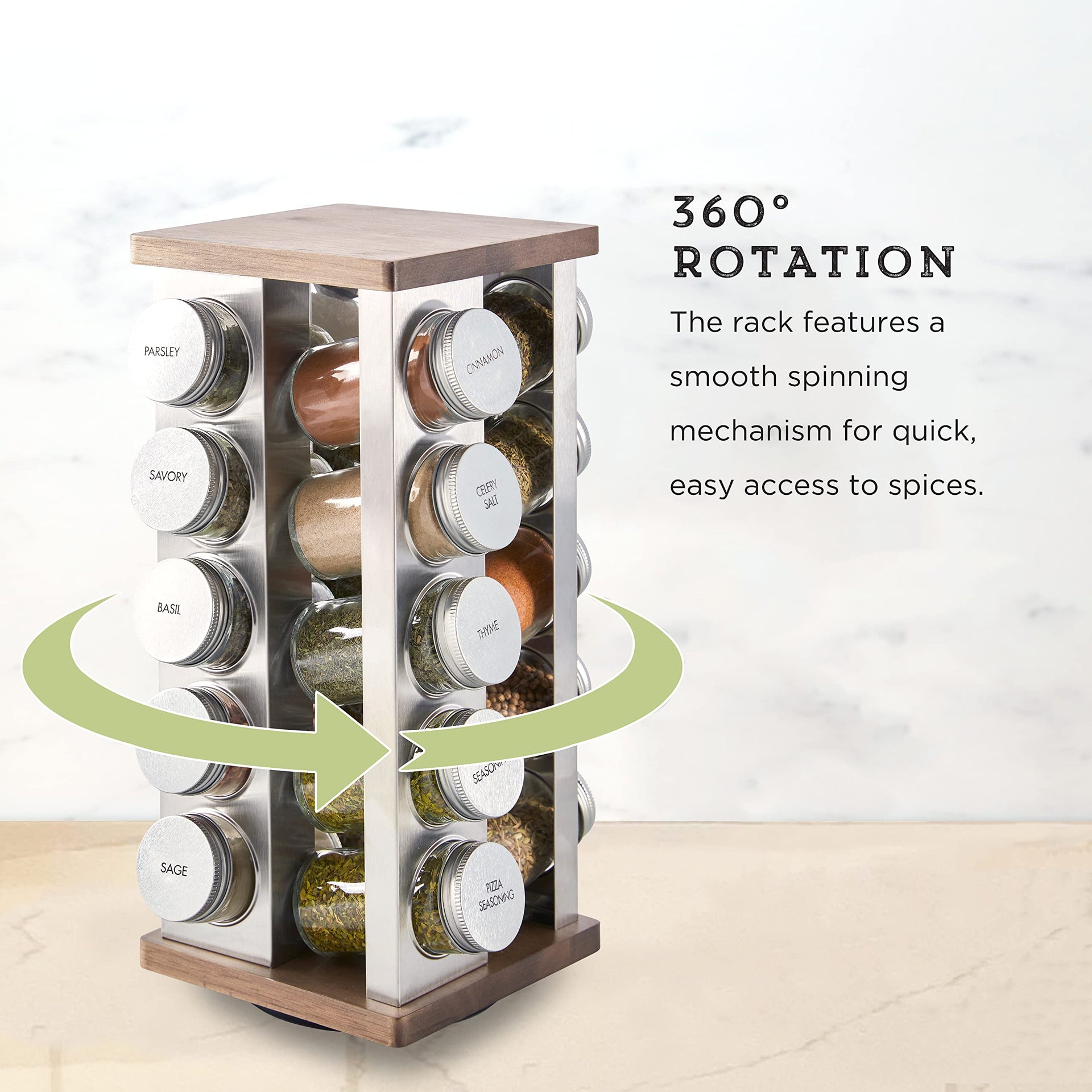 20 Jar Vintage Revolving Countertop Spice Rack Organizer with Spices Included