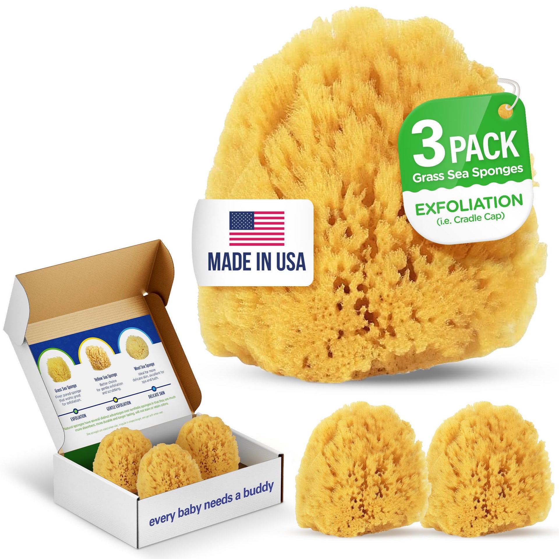Absorbent Natural Bath Sponge (3 Count)