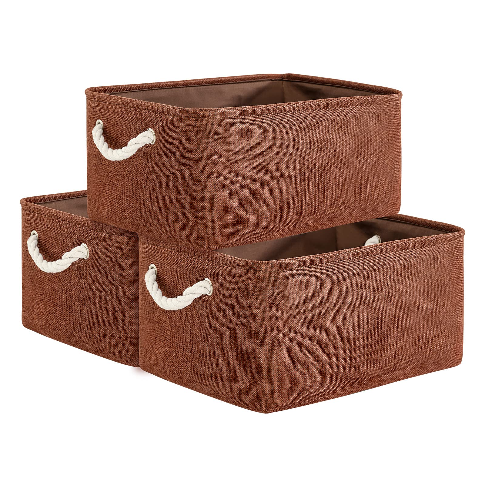 Decorative Basket Rectangular Fabric Storage Bin Organizer Basket with Handles for Clothes Storage (3 Count)