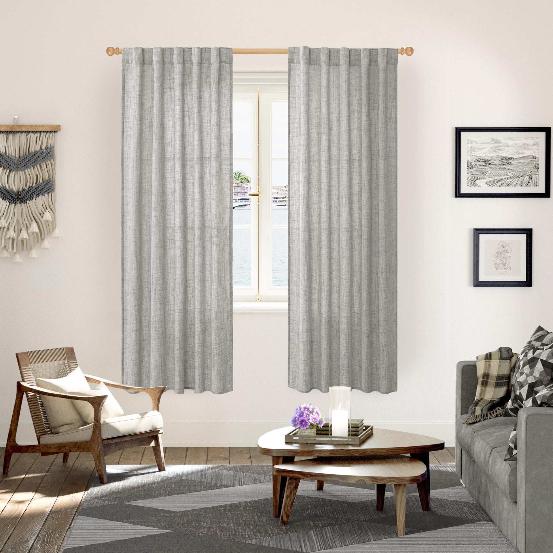 Dark Grey Linen Curtains 72 Inch Long 2 Panels for Living Room (2 Count)