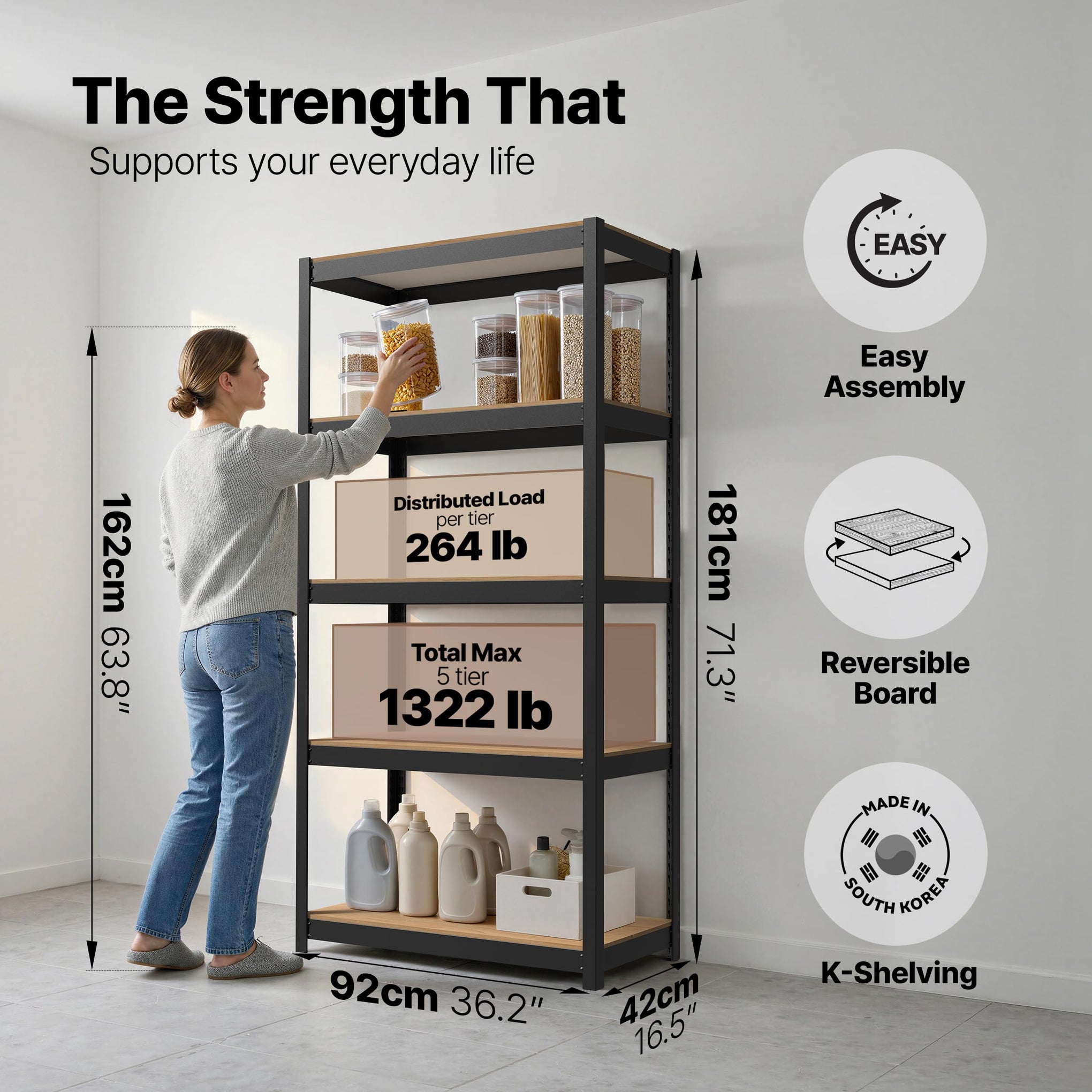 House 36.2" W 5 Tier Heavy Duty Garage Shelving Adjustable Metal Rack Storage Shelves Standing Shelf Unit Organizers Pantry Closet Office Black 2Pack (2 Count)