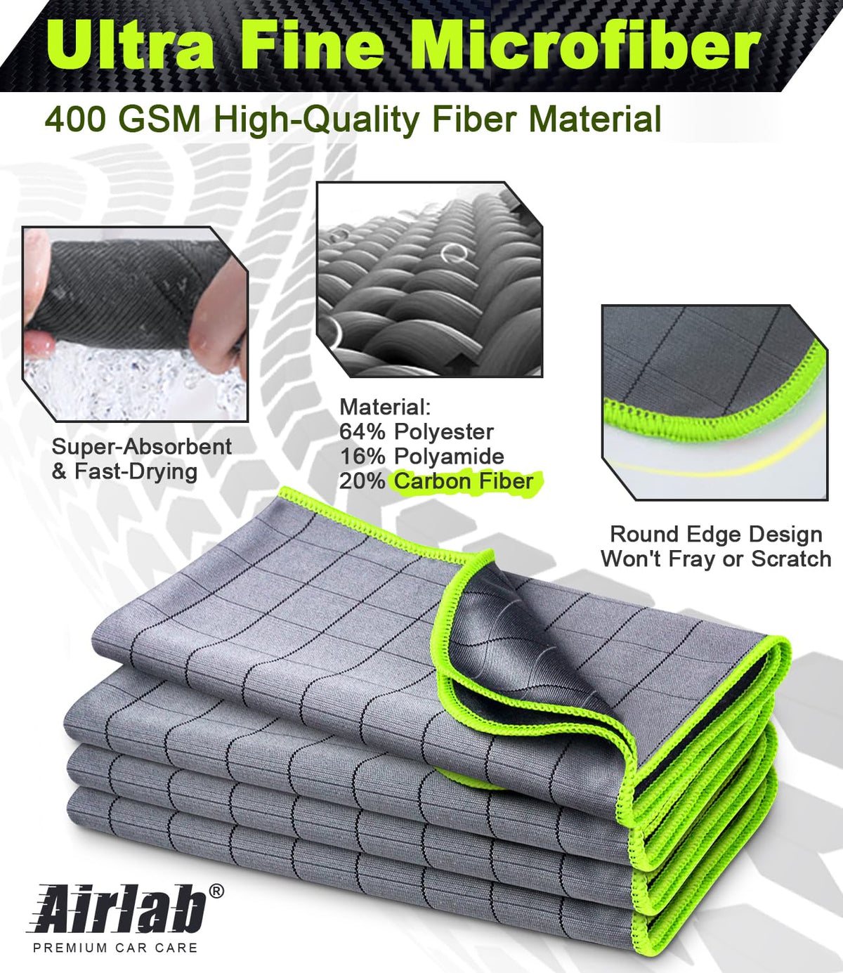 Microfiber Towels Cars Wash Drying Cleaning Cloth (4 Count)