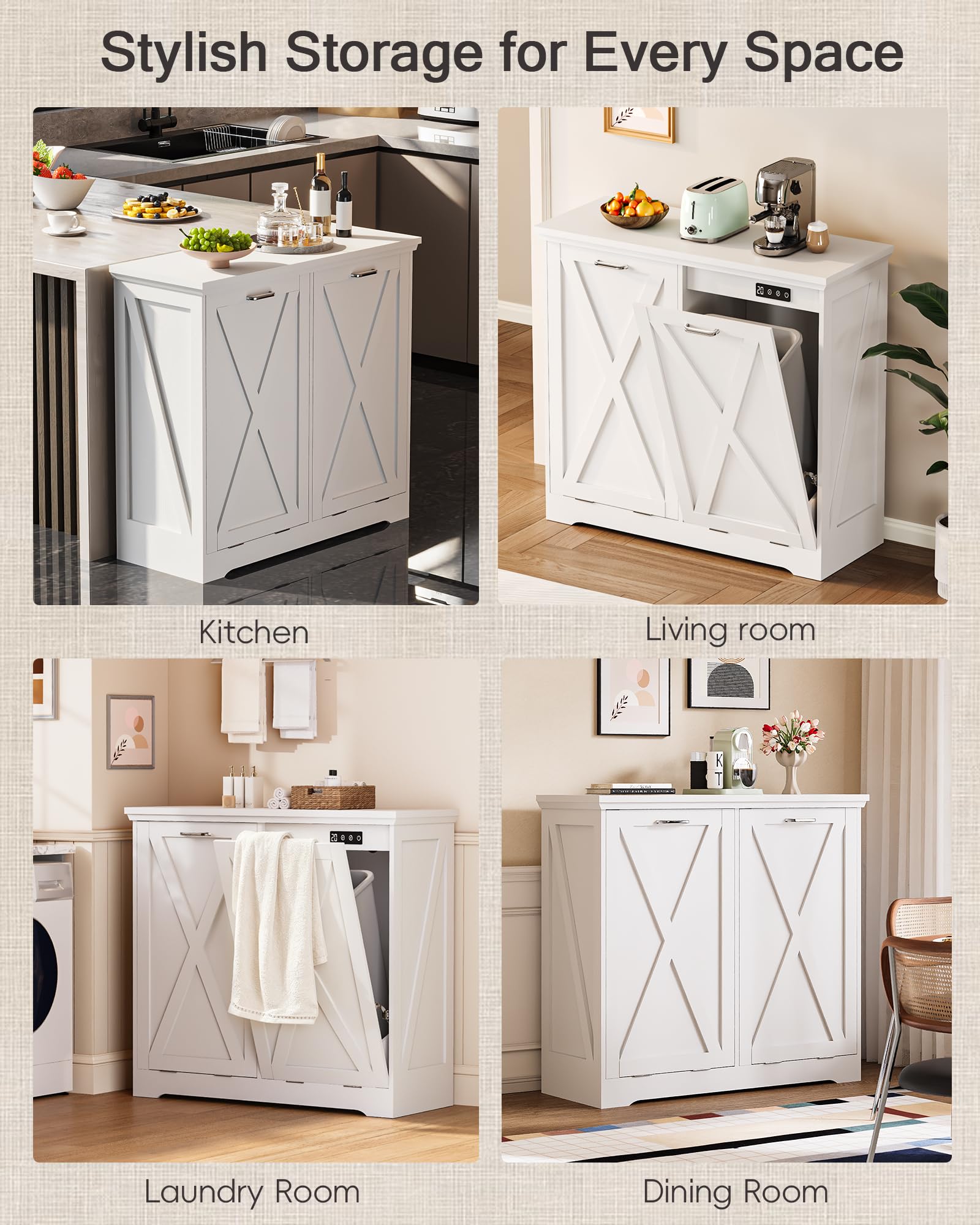 Double 13 Gallon Tilt Out Trash Can Cabinet with Deodorising Function