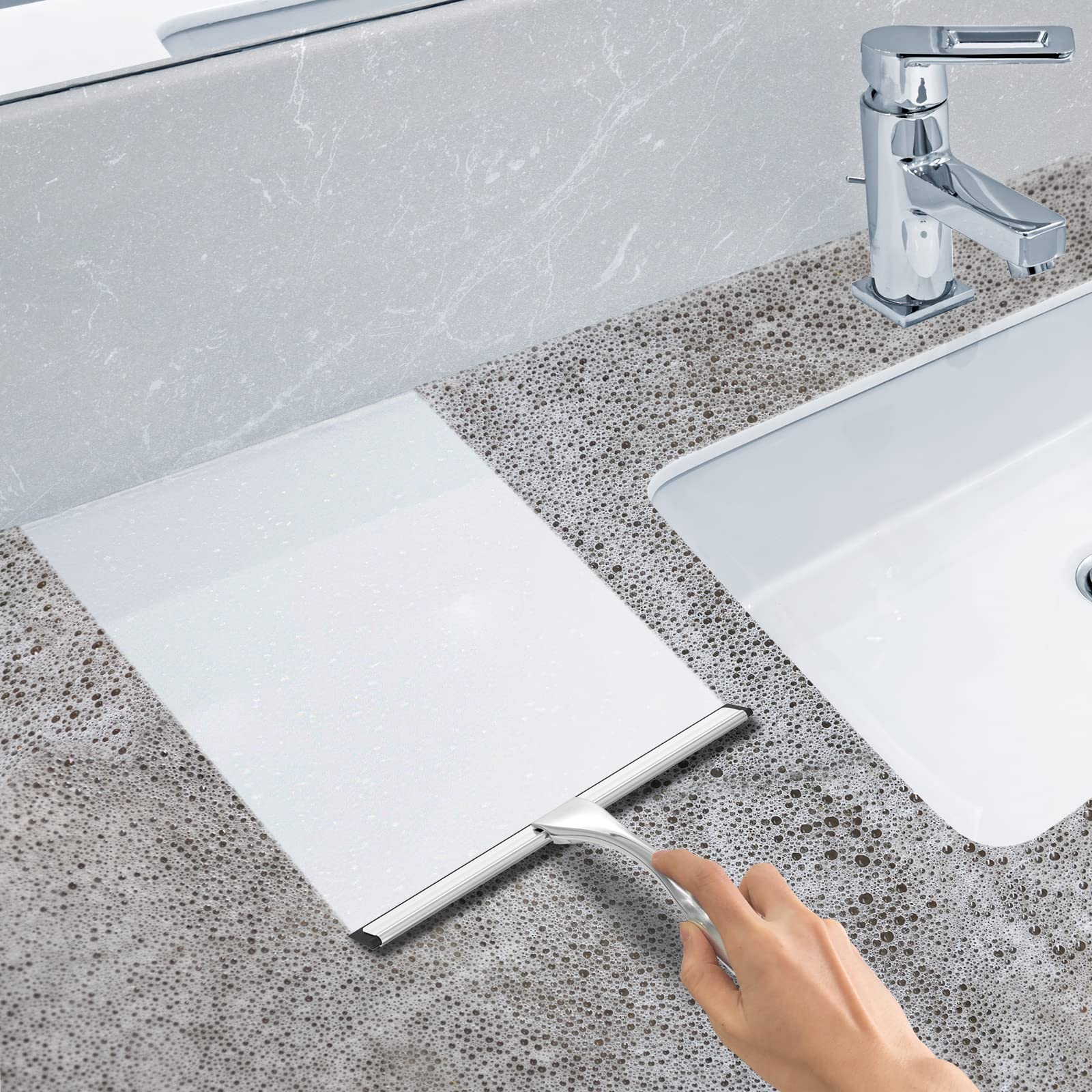 All Purpose Stainless Steel Shower Squeegee for Shower Doors with 2 Adhesive Hooks