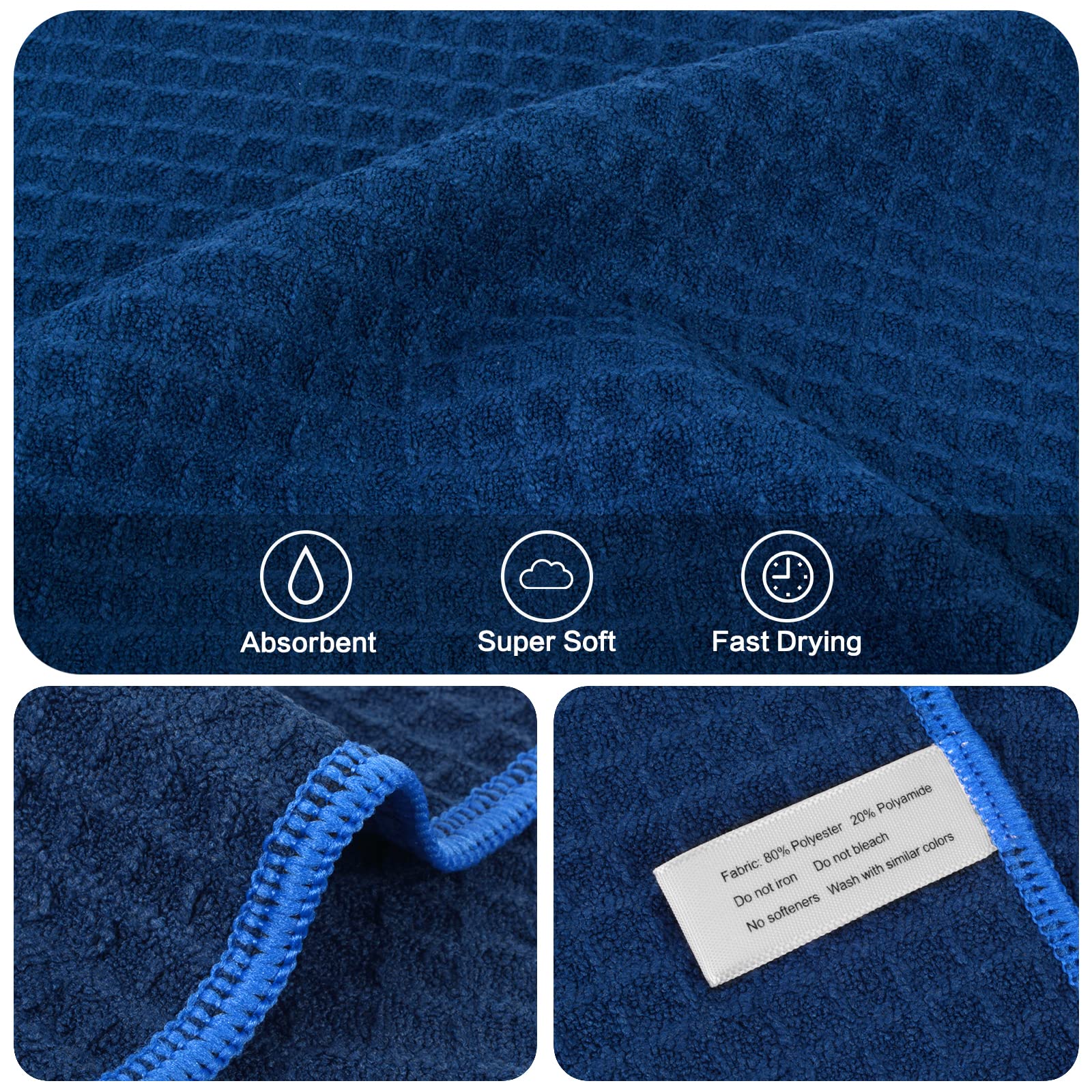 Waffle Microfiber Dish Cloths Navyblue Kitchen Towels Cleaning Cloth (6 Count)